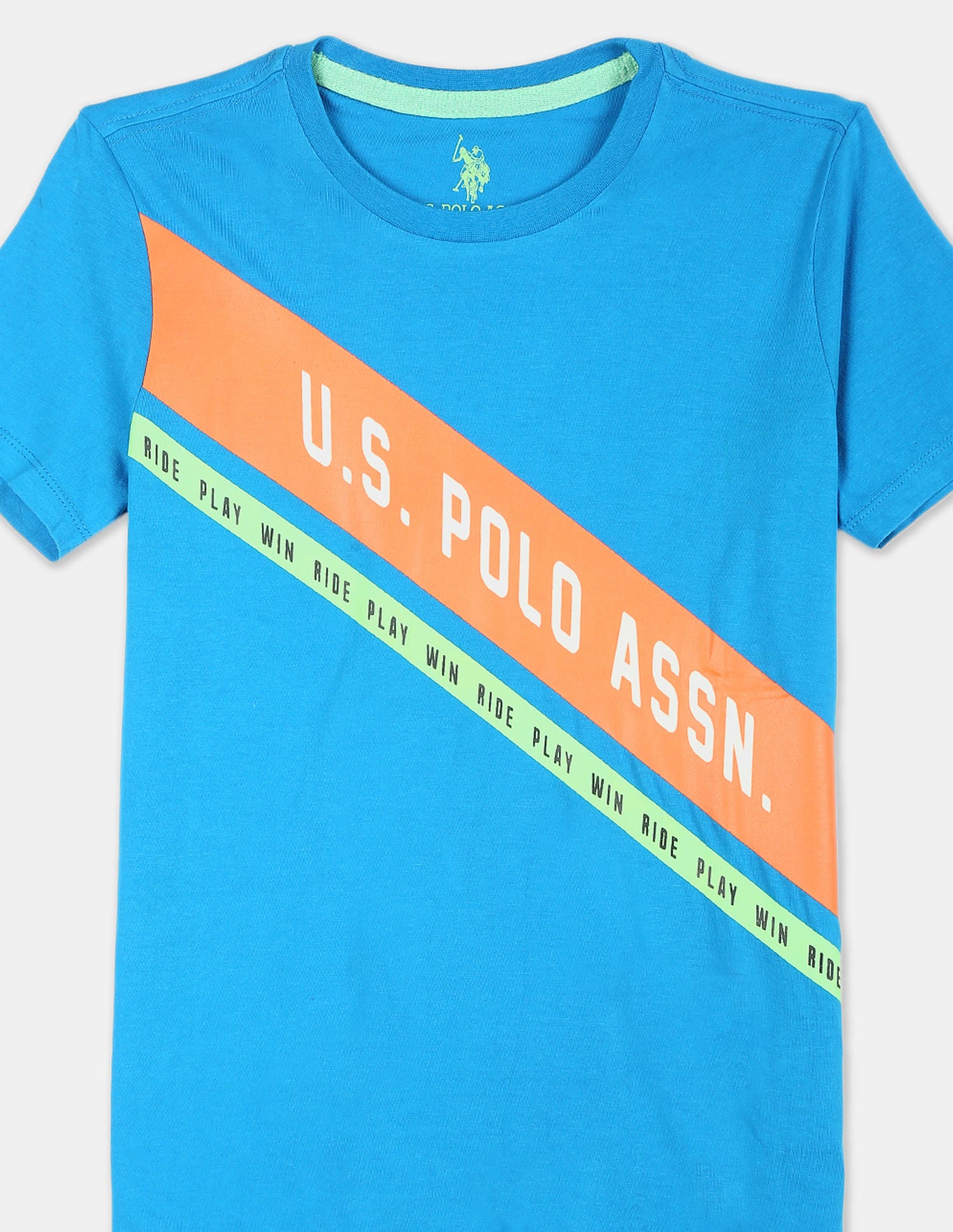 Ribbed Crew Neck Brand Print T-Shirt Blue - U.S. POLO ASSN. | Large