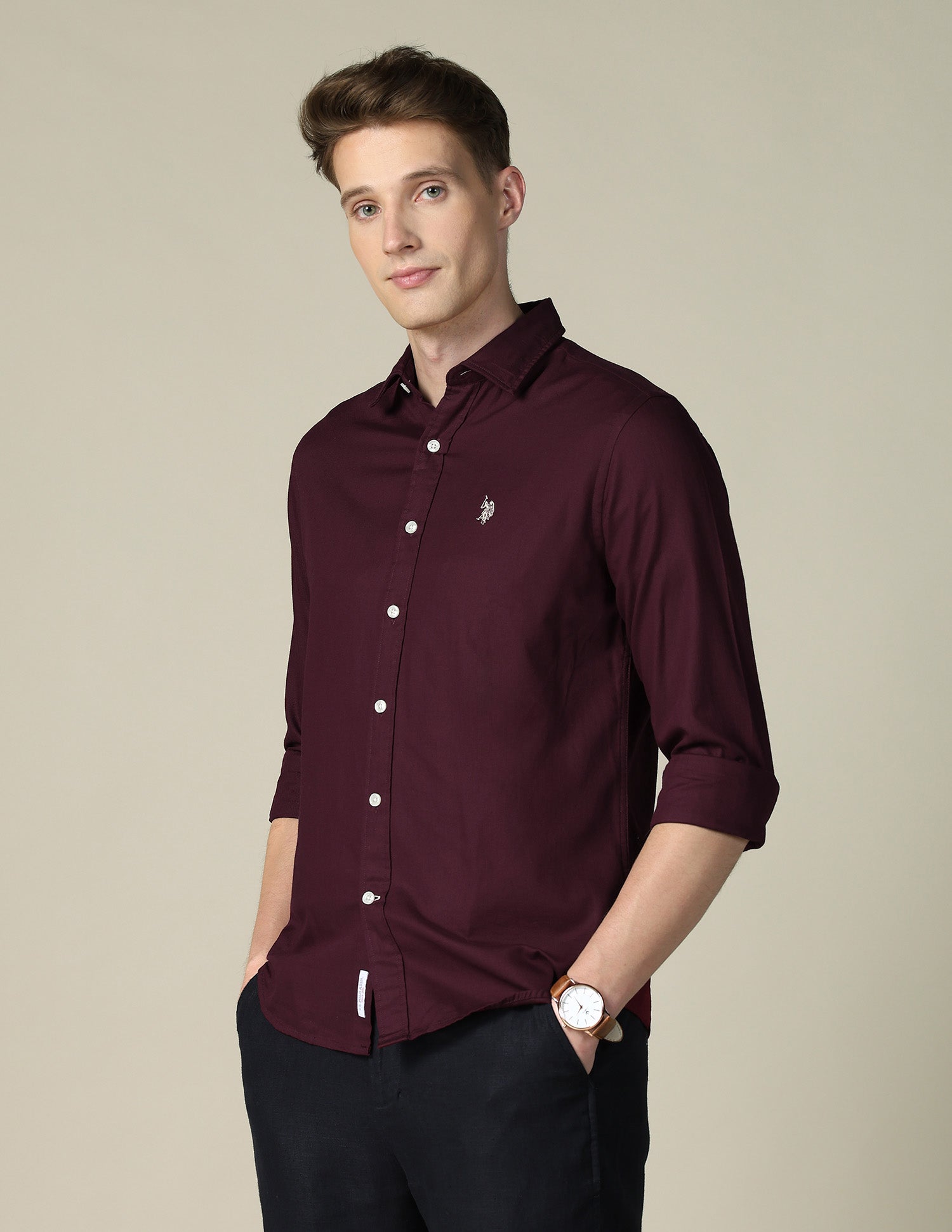 Tailored Fit Dobby Shirt Burgundy - U.S. POLO ASSN. | Large