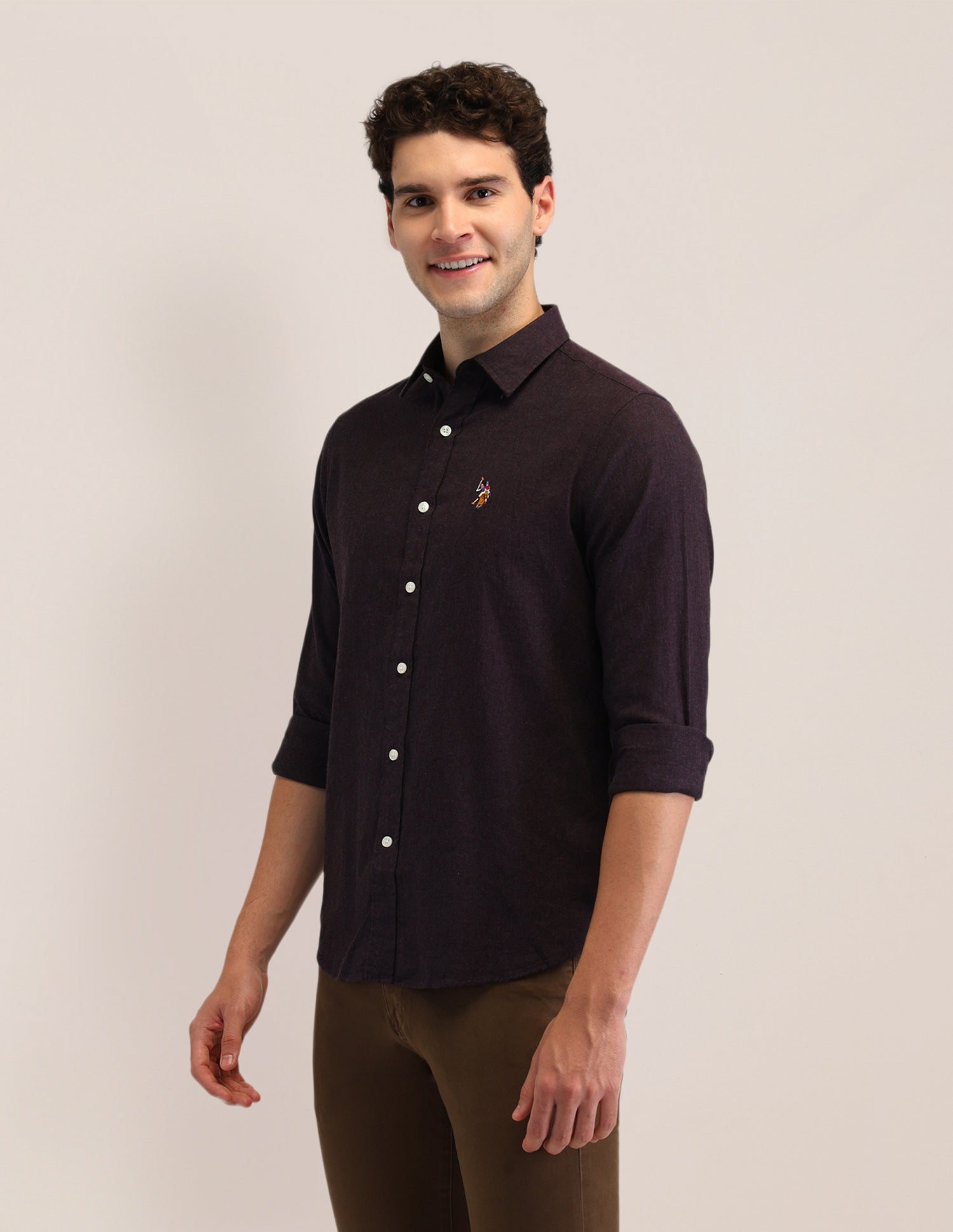 Solid Cotton Shirt Purple - U.S. POLO ASSN. | Large