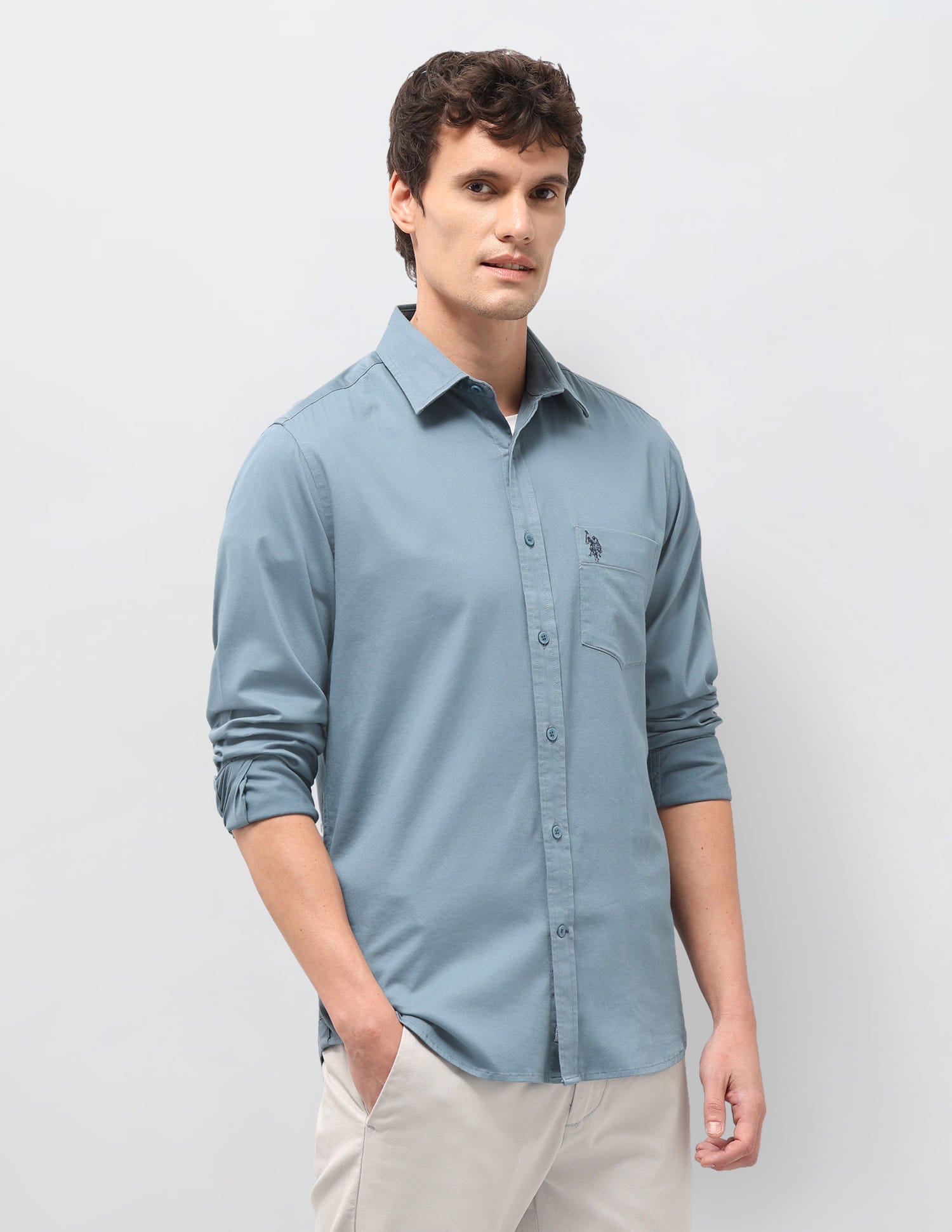 Solid Tailored Fit Shirt Blue - U.S. Polo Assn. India | Large