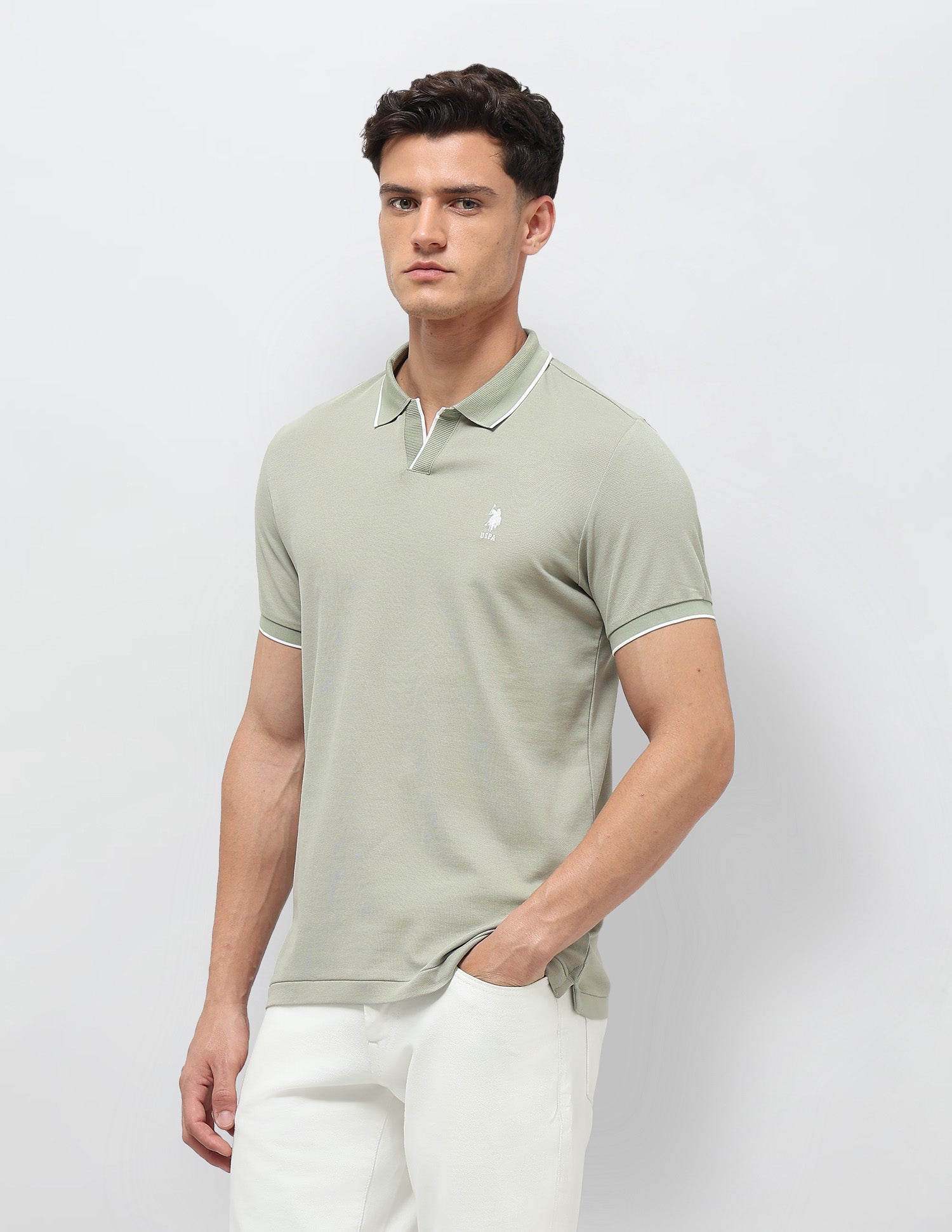 Solid Slim Fit Polo Shirt Green - U.S. POLO ASSN. | Large