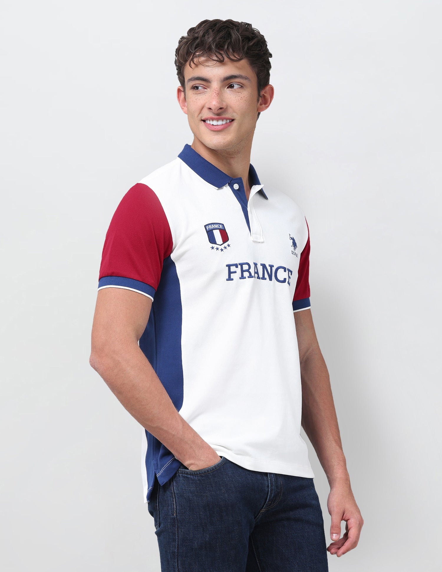 Colourblocked Embroidered Slim Fit Polo Shirt White - U.S. Polo Assn. India | Large
