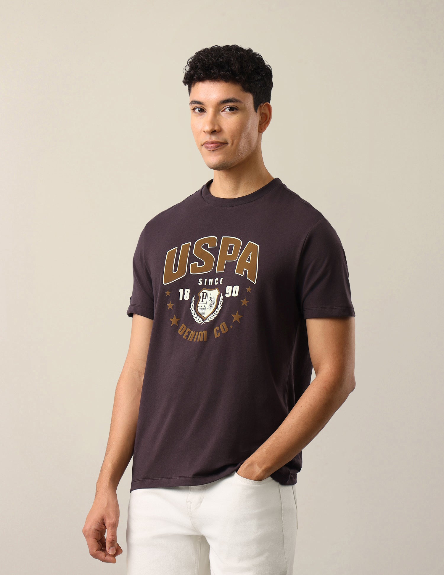 Graphic Brand Printed Slim Fit T-Shirt Dark Brown - U.S. Polo Assn. India | Large