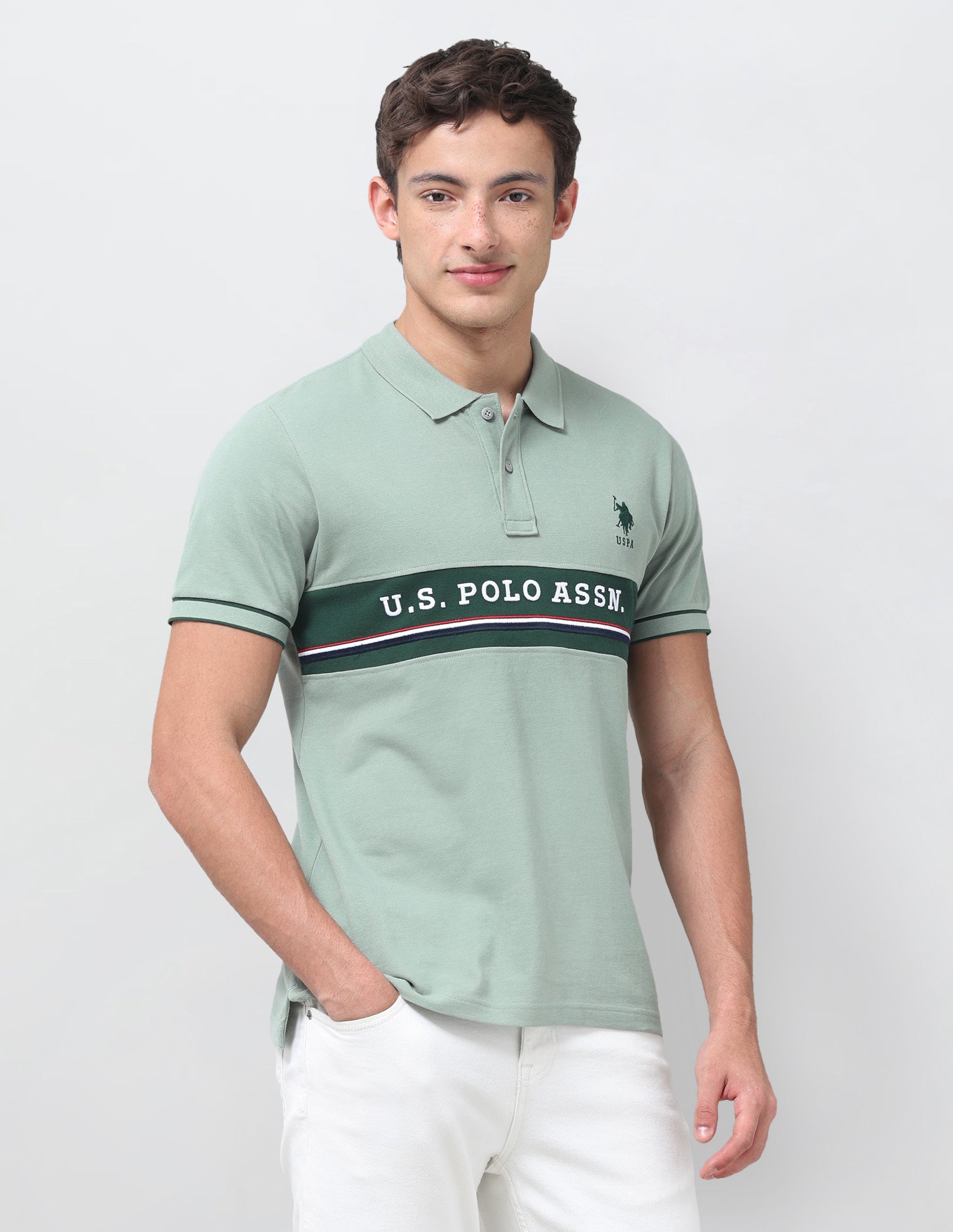 Brand Embroidered Regular Fit Polo Shirt Light Green - U.S. Polo Assn. India | Large