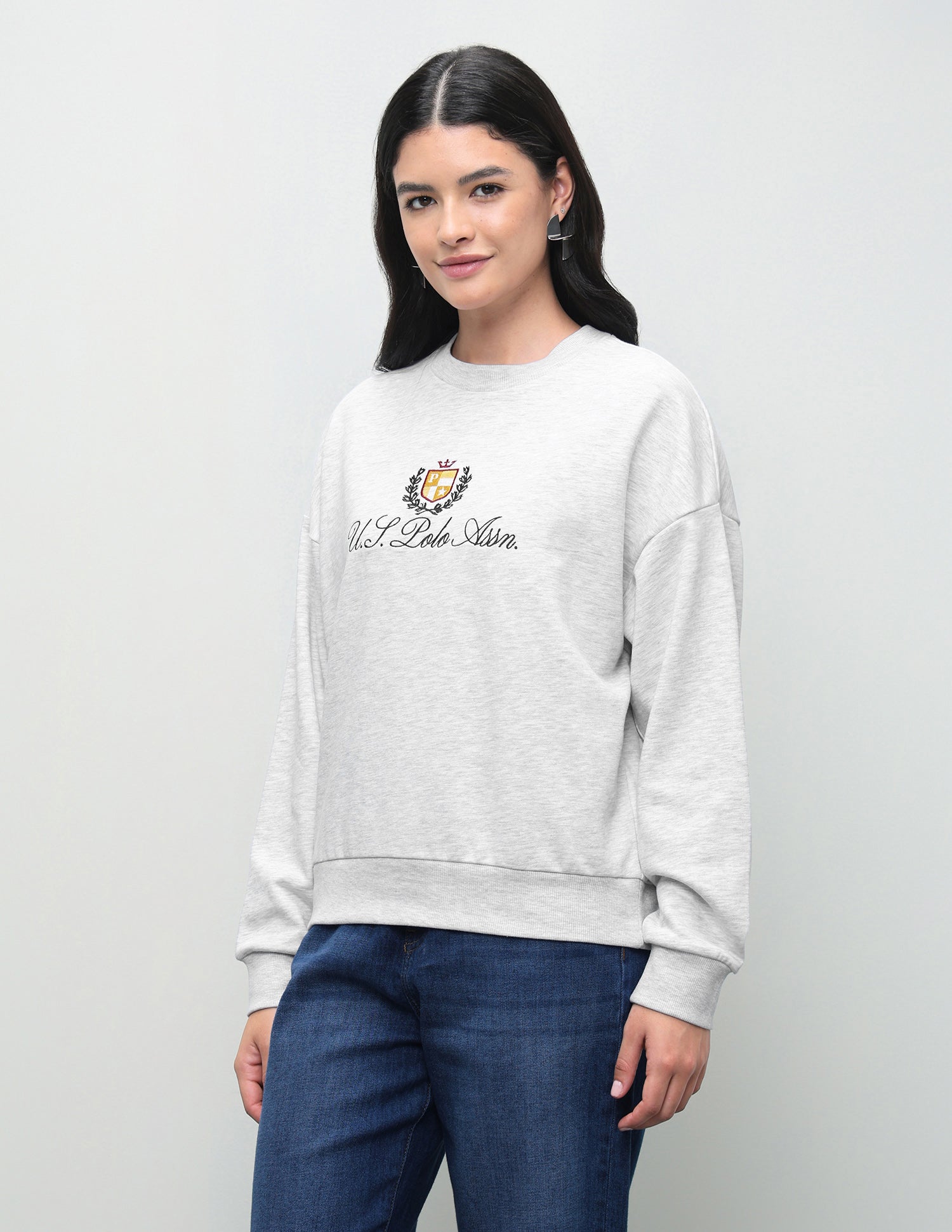 Brand Embroidered Oversized Fit Sweatshirt Grey - U.S. Polo Assn. India | Large