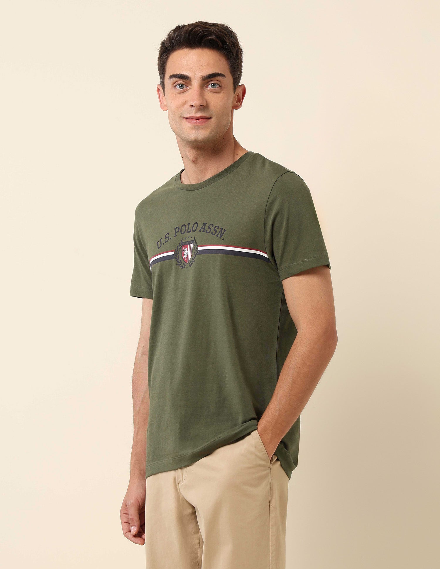 Pure Cotton Slim Fit T-Shirt Olive - U.S. Polo Assn. India | Large