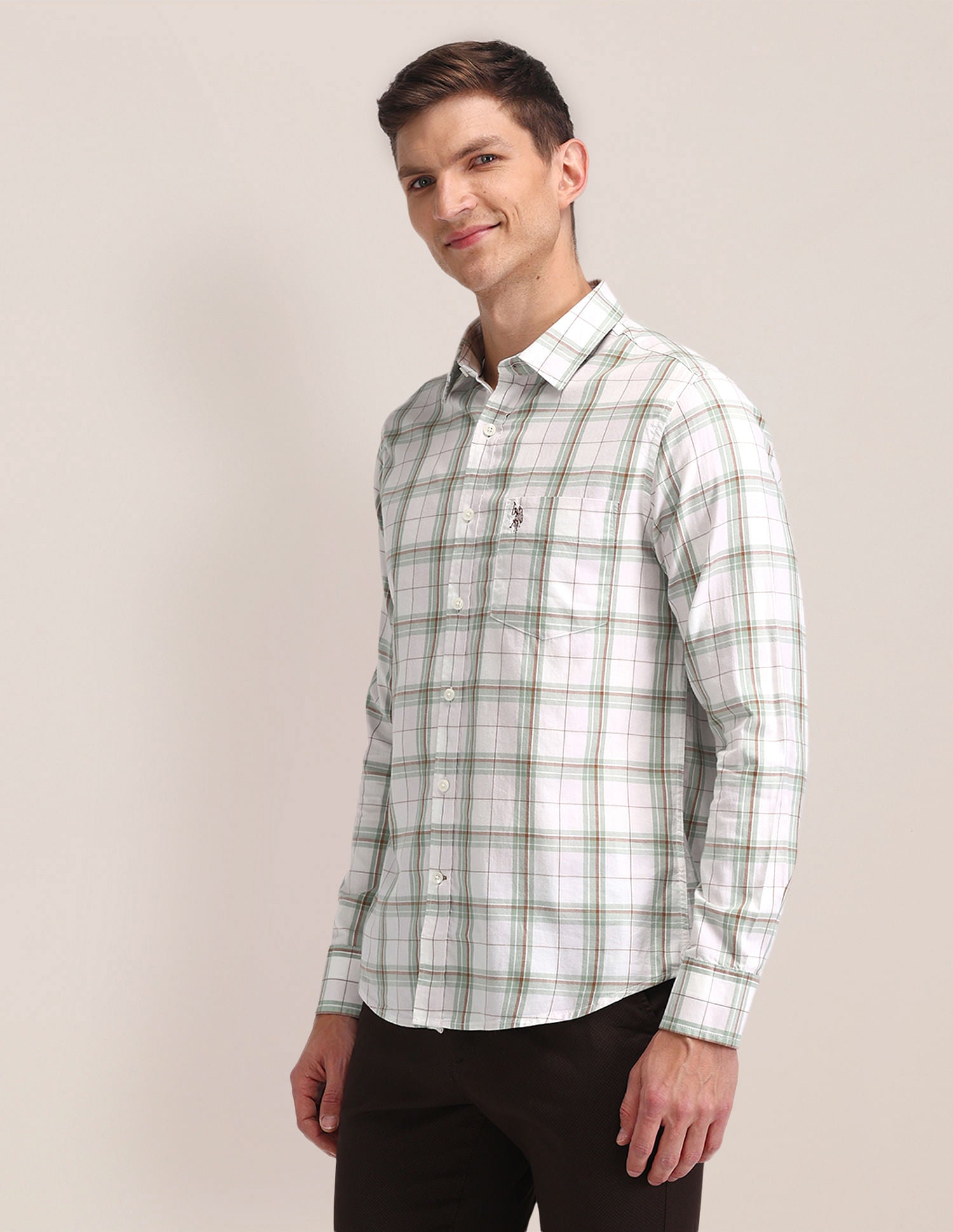 Tartan Check Pure Cotton Shirt Ivory - U.S. Polo Assn. India | Large