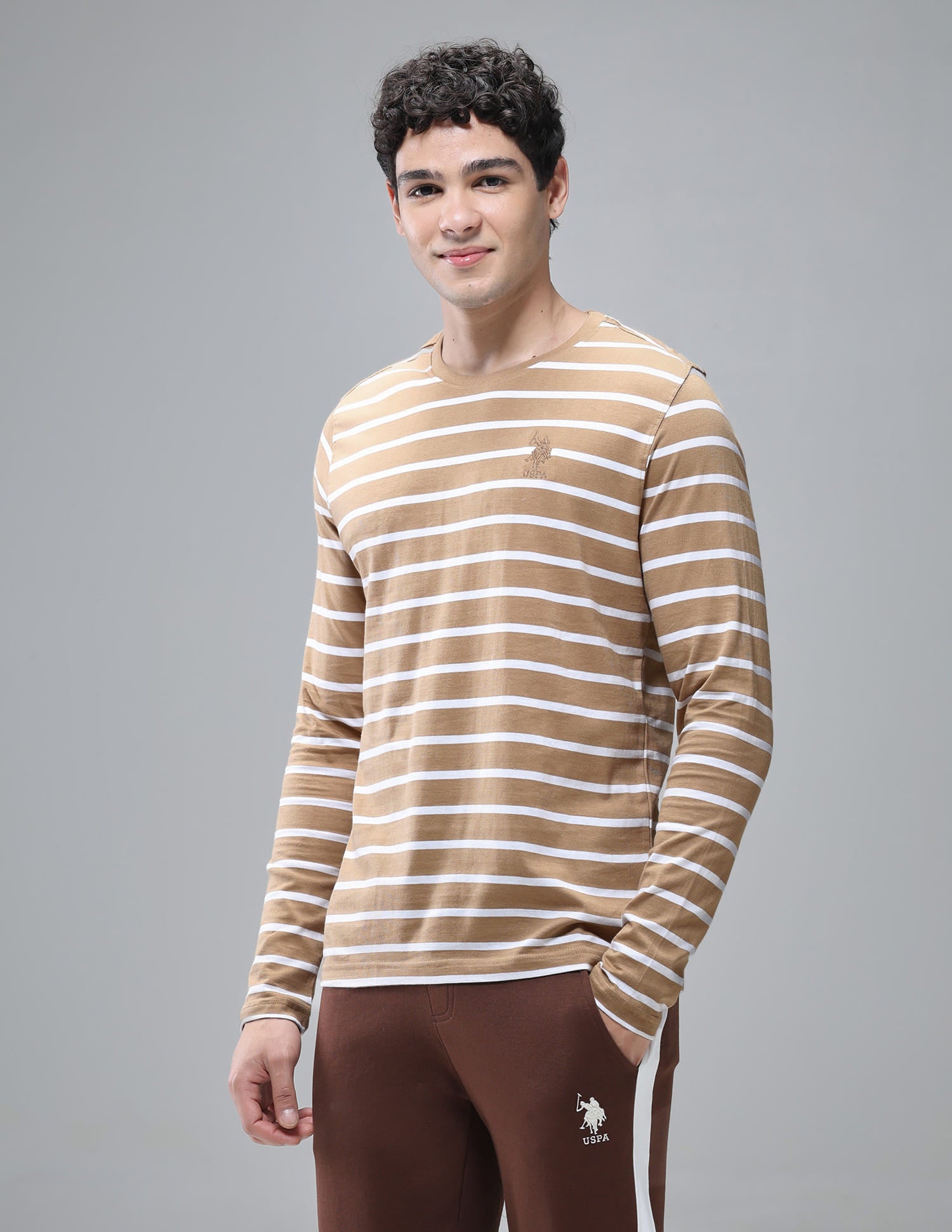 Horizontal Striped Pure Cotton I689 Lounge T-Shirt - Pack Of 1 Corn Stalk / White - U.S. Polo Assn. India | Large