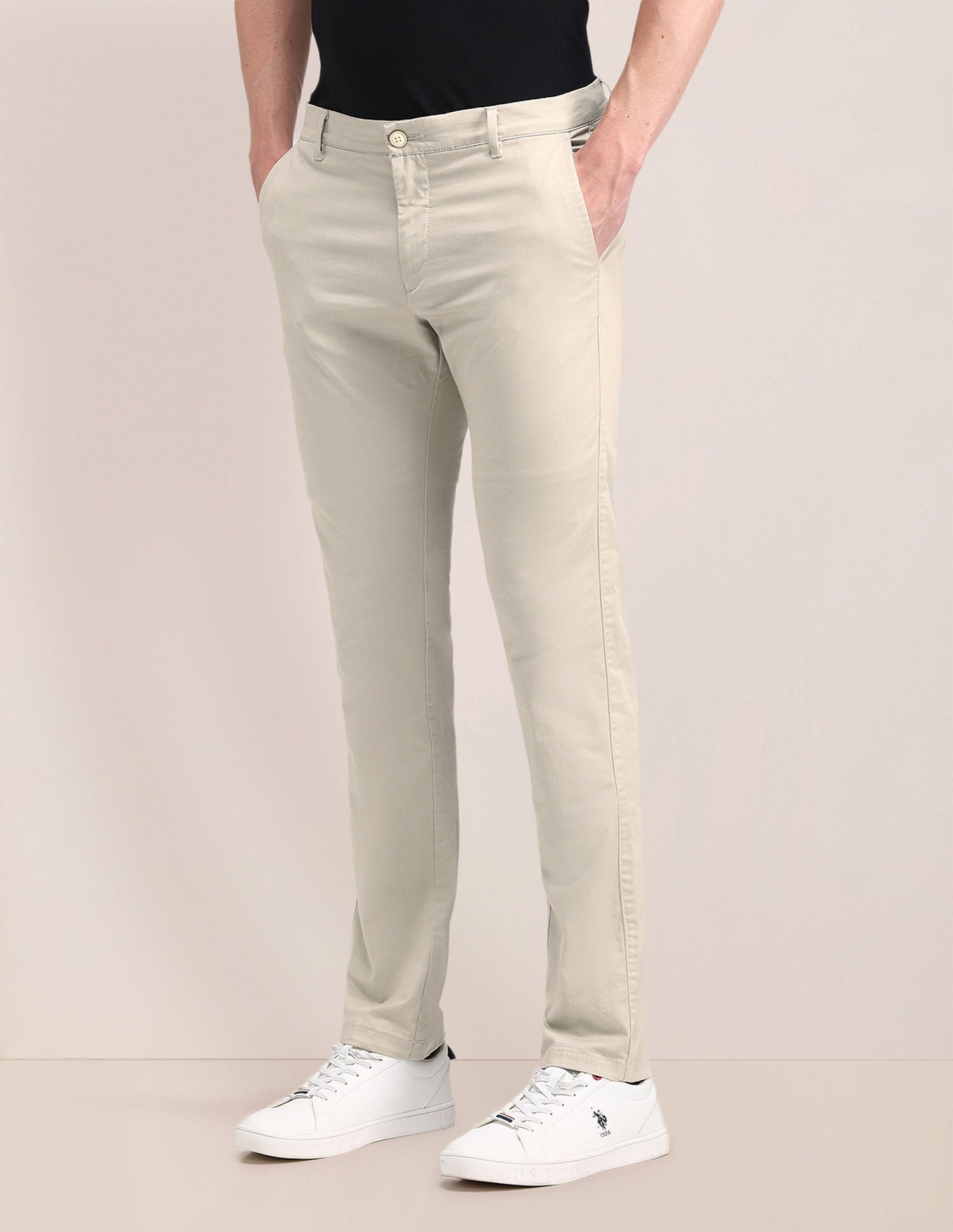 Mid Rise Slim Fit Trousers Beige - U.S. POLO ASSN. | Large
