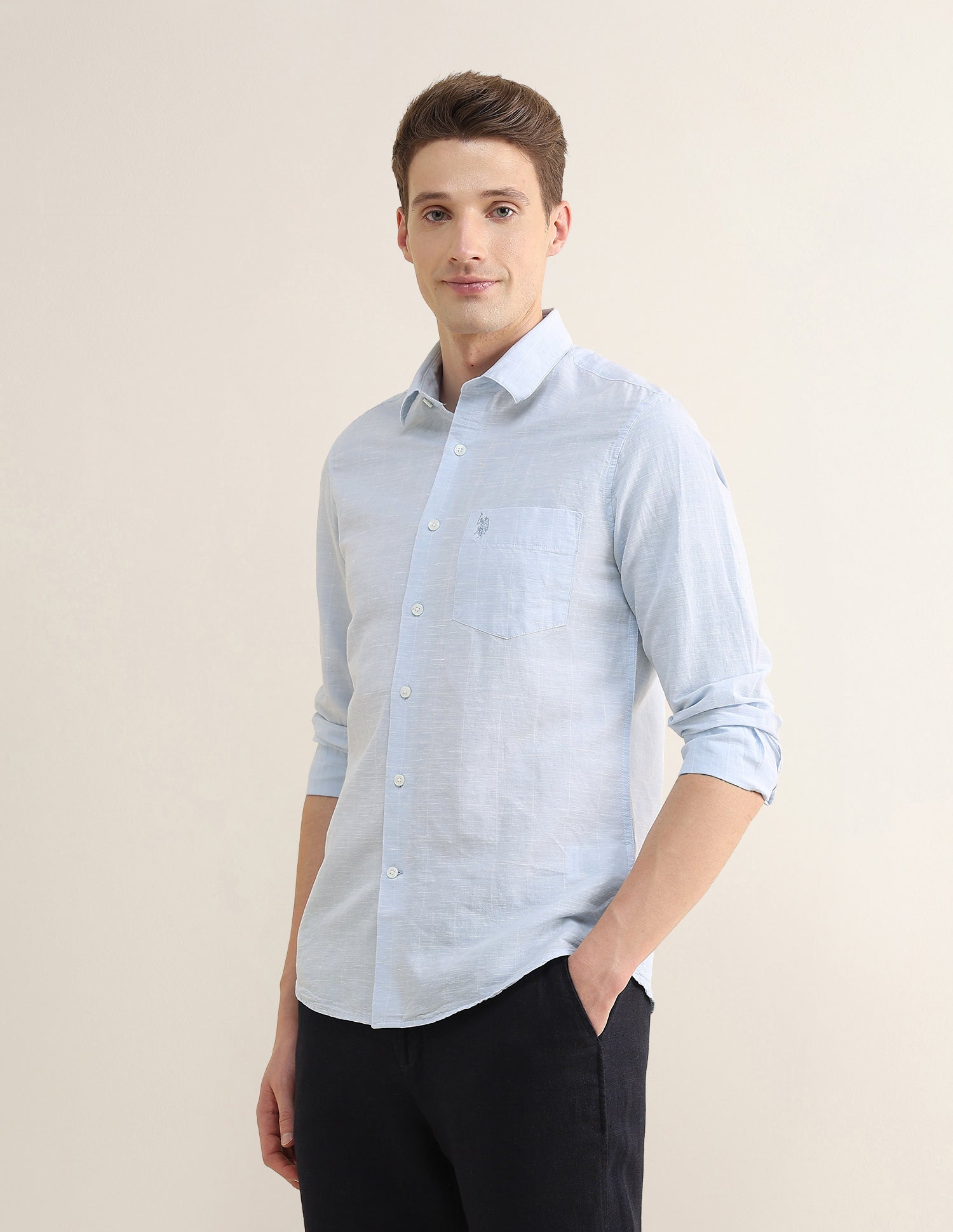 Solid Regular Fit Shirt Light Blue - U.S. Polo Assn. India | Large