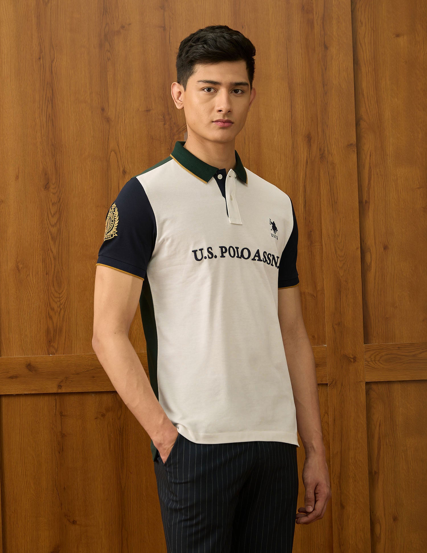 Pure Cotton Varsity Polo Shirt Off White - U.S. POLO ASSN. | Large