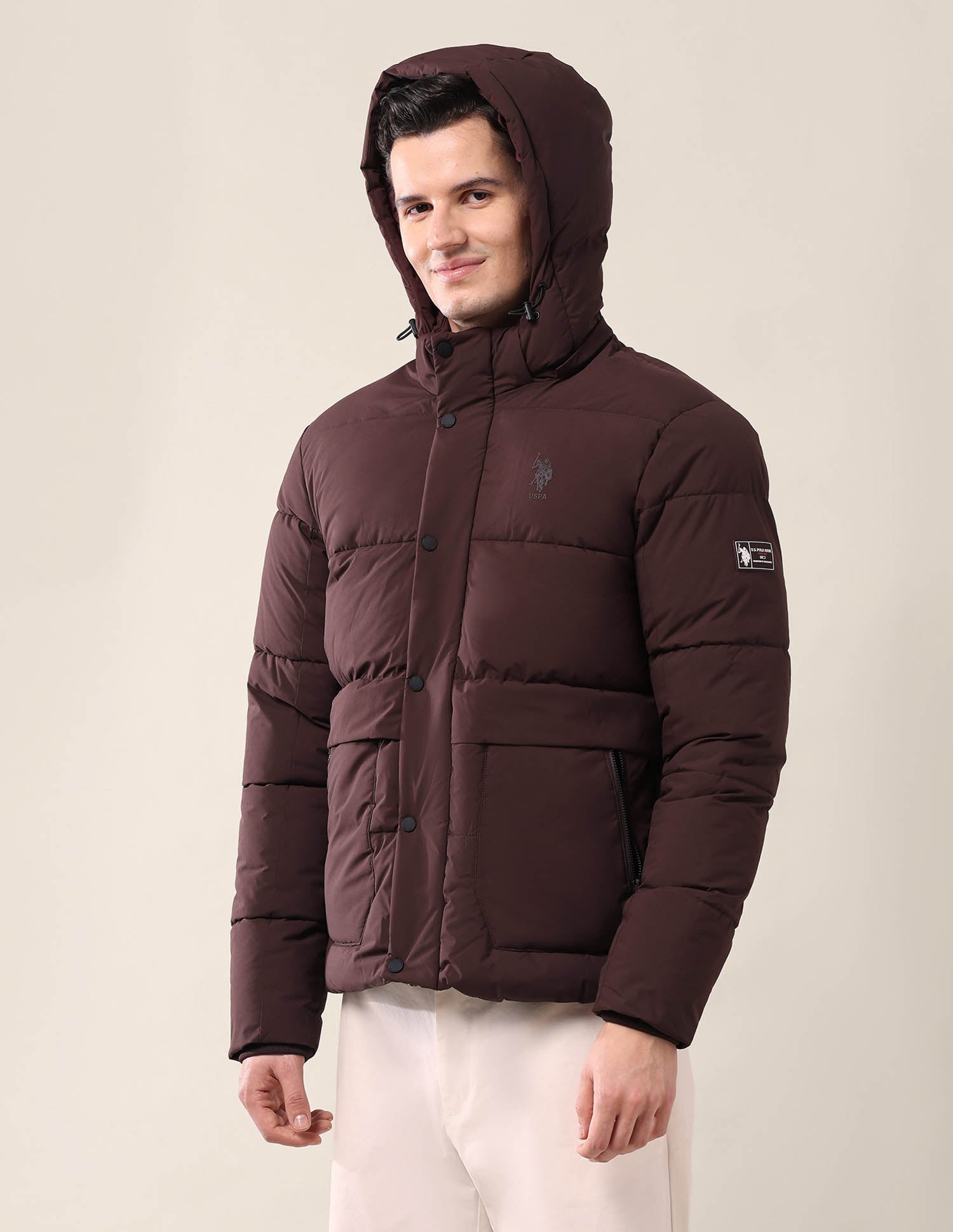 Hooded Regular Fit Puffer Jacket Wine - U.S. Polo Assn. India | Large