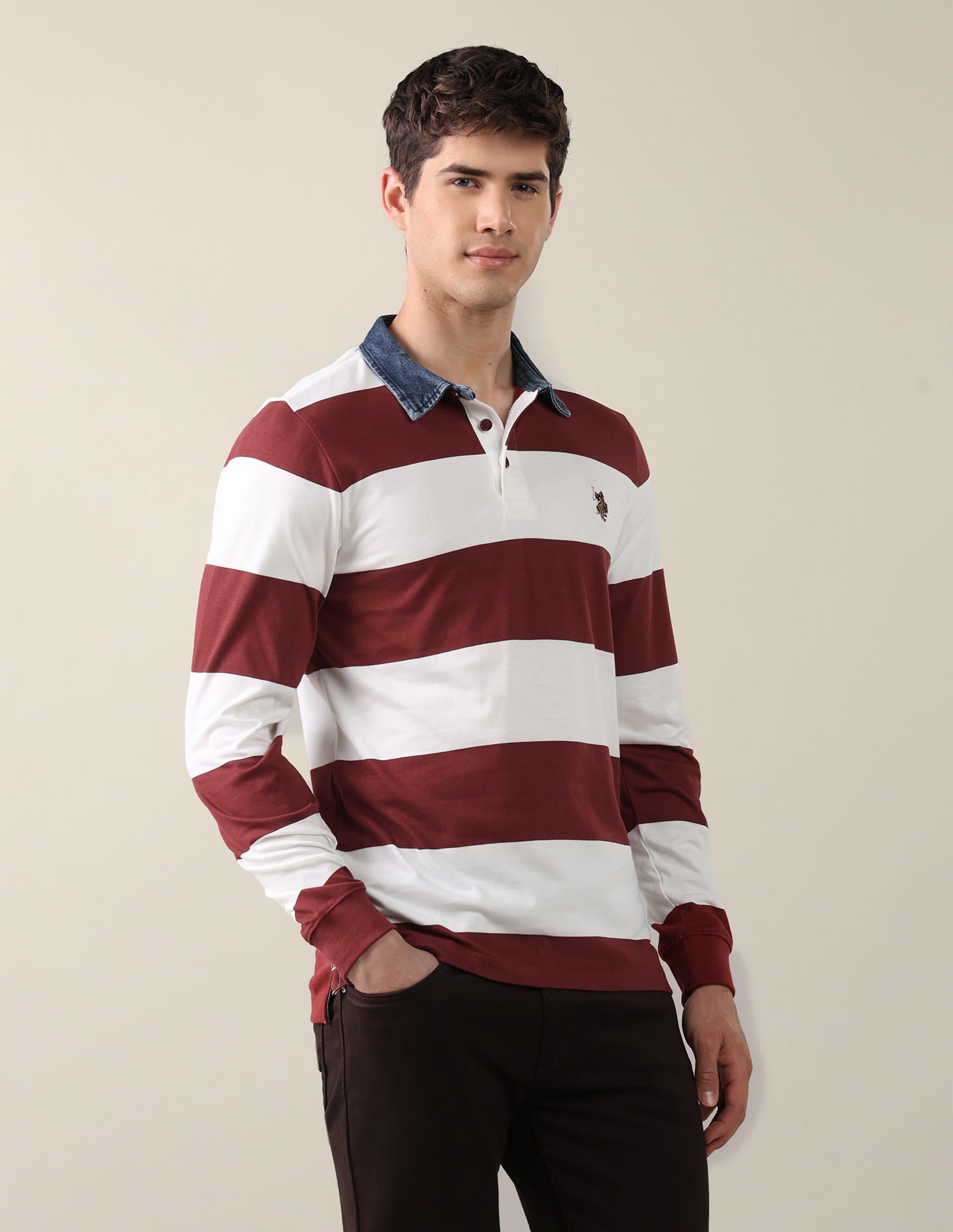 Horizontal Striped Slim Fit Polo Shirt Brown - U.S. Polo Assn. India | Large