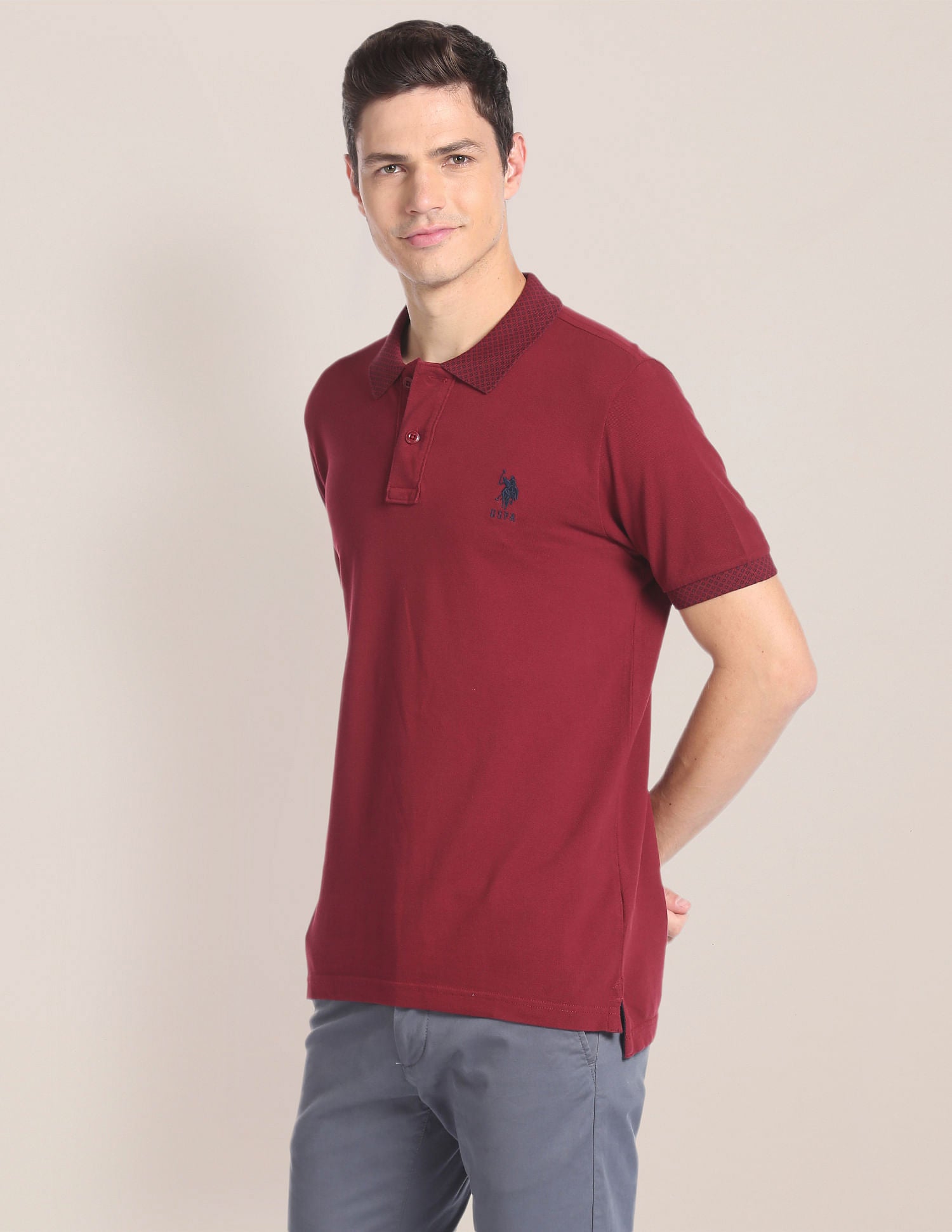 Solid Cotton Polo Shirt Maroon - U.S. Polo Assn. India | Large