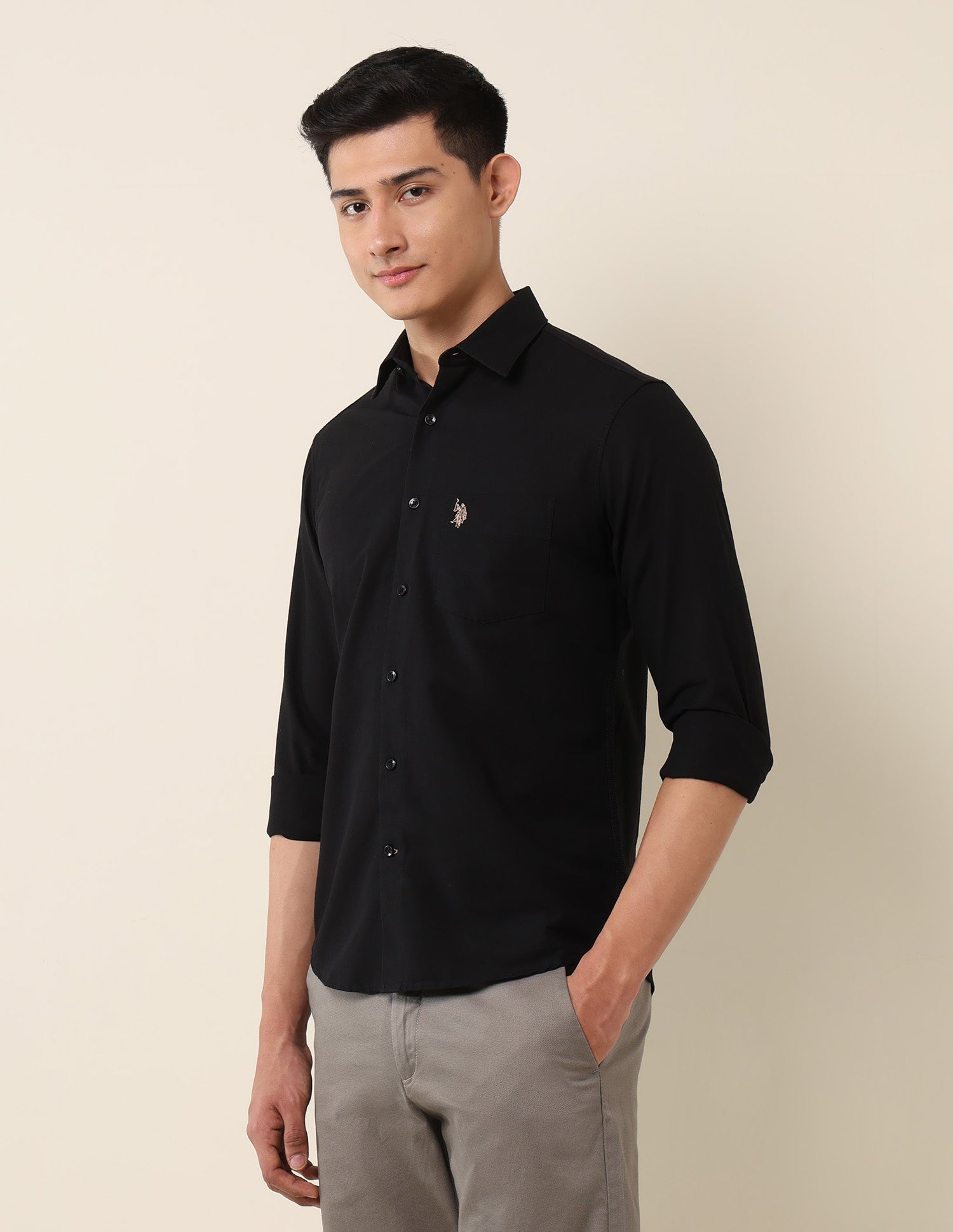 Tailored Fit Twill Shirt Black - U.S. Polo Assn. India | Large