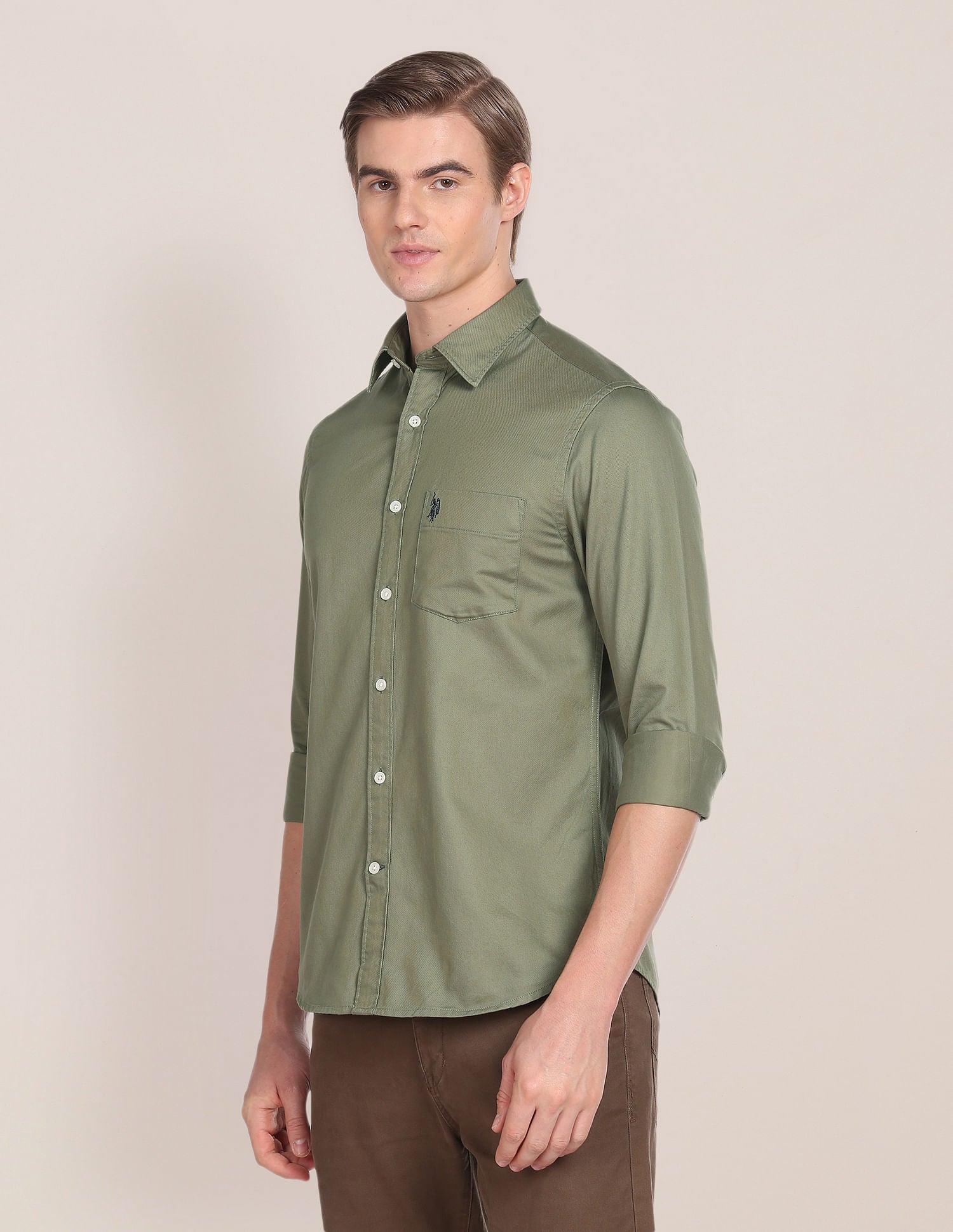 Solid Twill Casual Shirt Olive - U.S. Polo Assn. India | Large