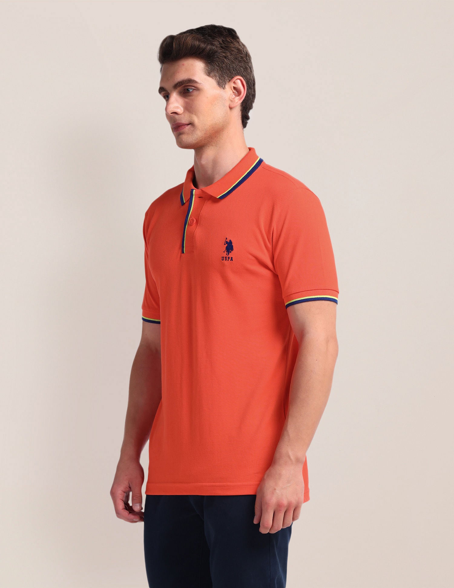 Tipped Collar Slim Polo Shirt Orange - U.S. Polo Assn. India | Large