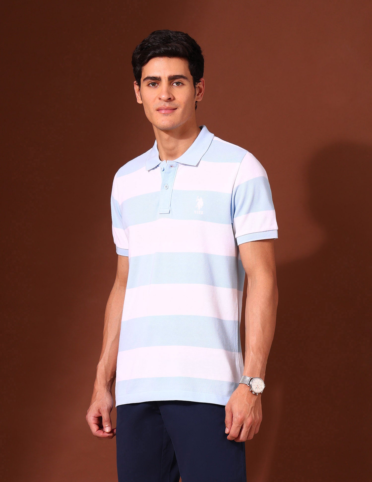 Horizontal Striped Work and Wander Polo Shirt Light Blue - U.S. POLO ASSN. | Large
