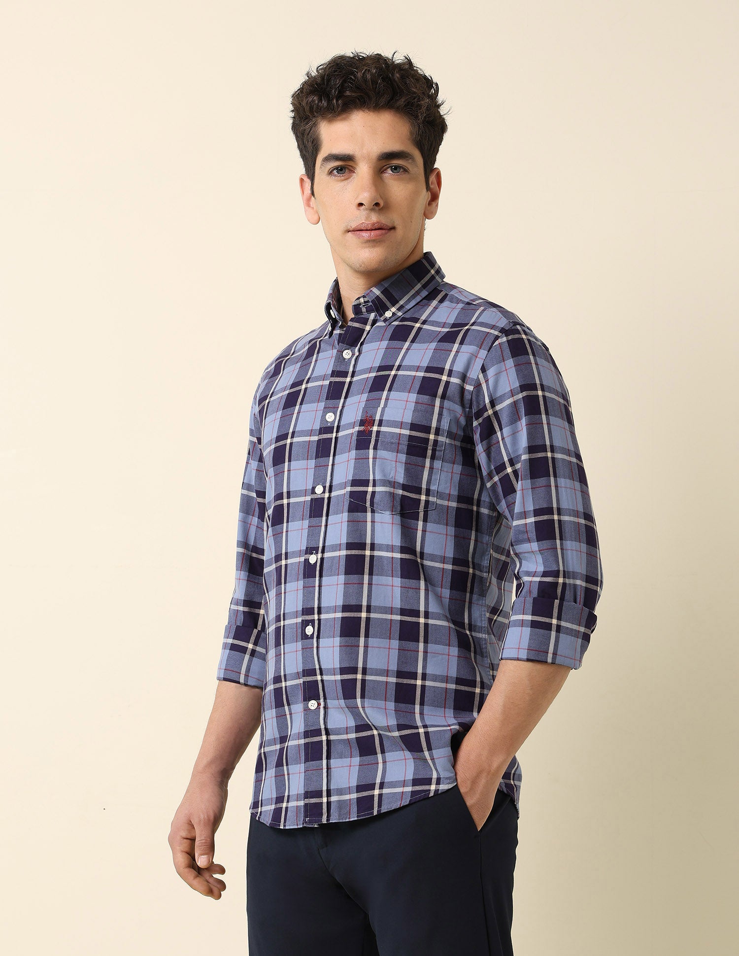 Pure Cotton Tartan Checked Shirt Blue - U.S. POLO ASSN. | Large
