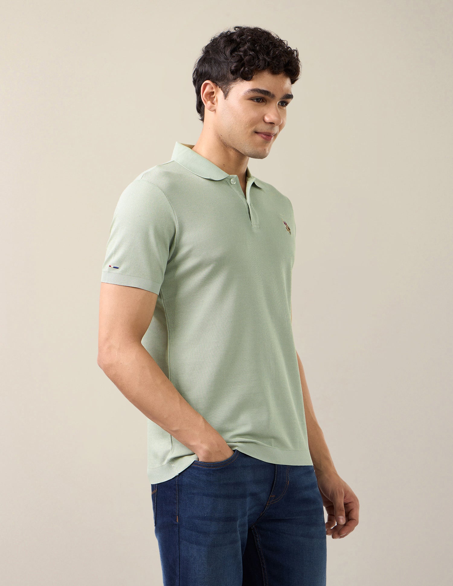 Solid Slim Fit Polo Shirt Light Green - U.S. Polo Assn. India | Large