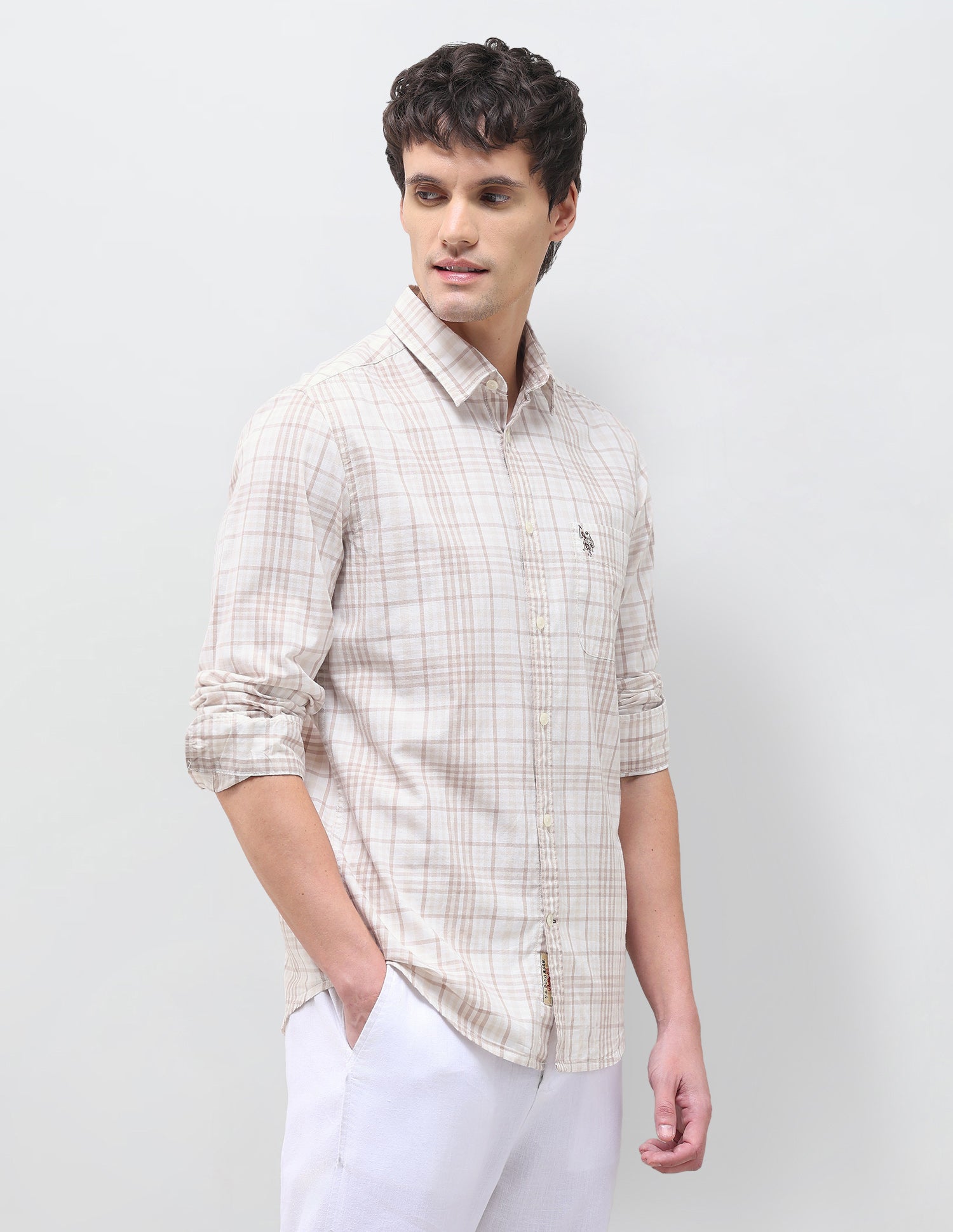 Tartan Checked Regular Fit Shirt Beige - U.S. Polo Assn. India | Large