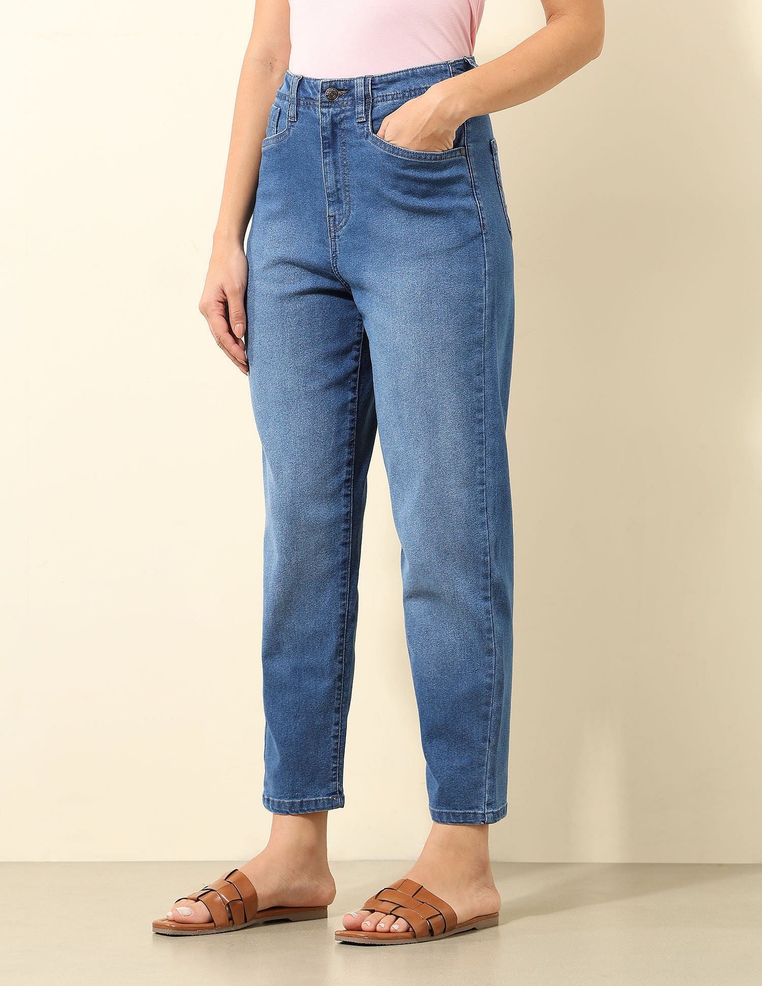 High Rise Carrot Fit Jeans Beige - U.S. POLO ASSN. | Large