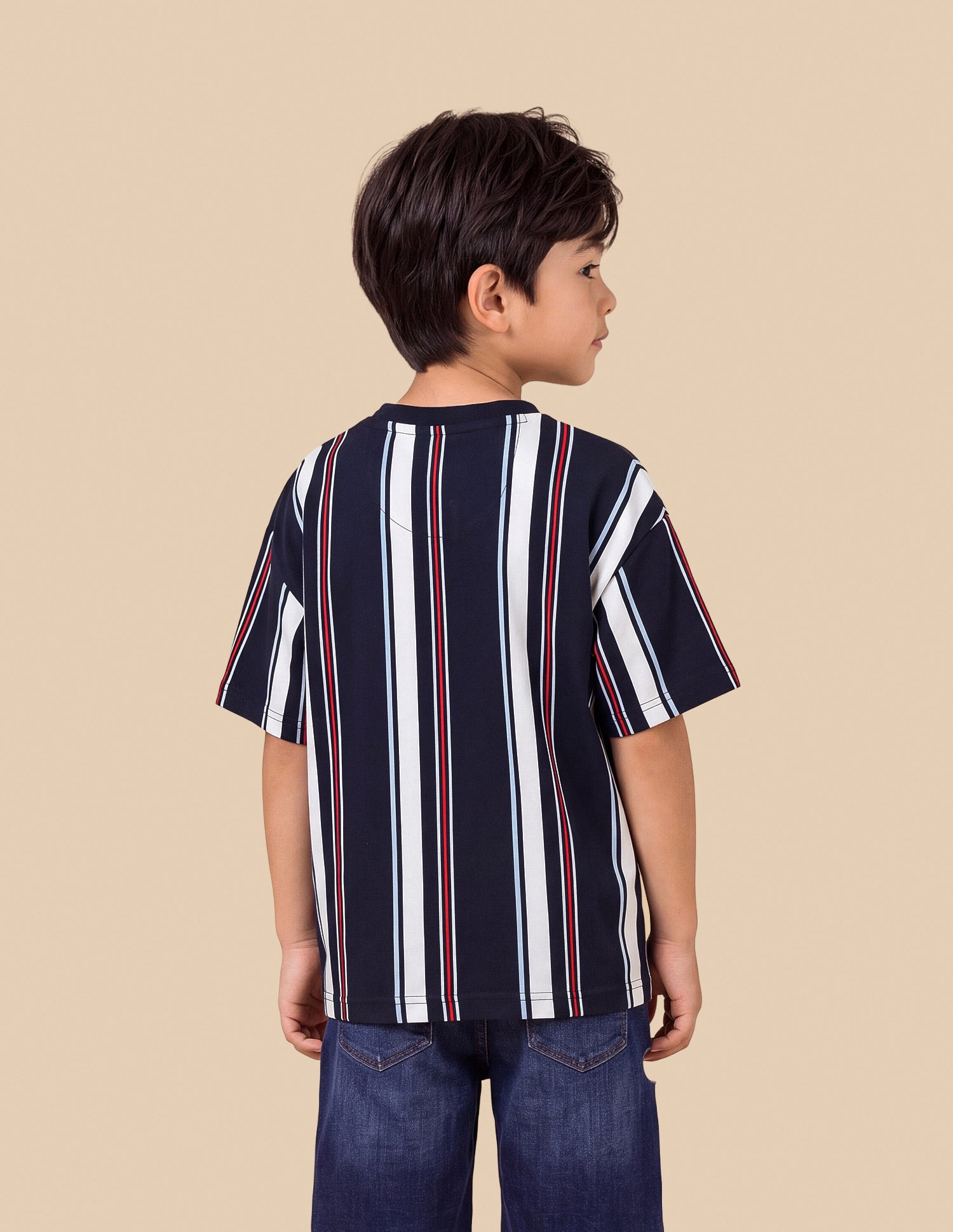 Vertical Striped Oversized Fit T-Shirt Navy - U.S. Polo Assn. India | Large