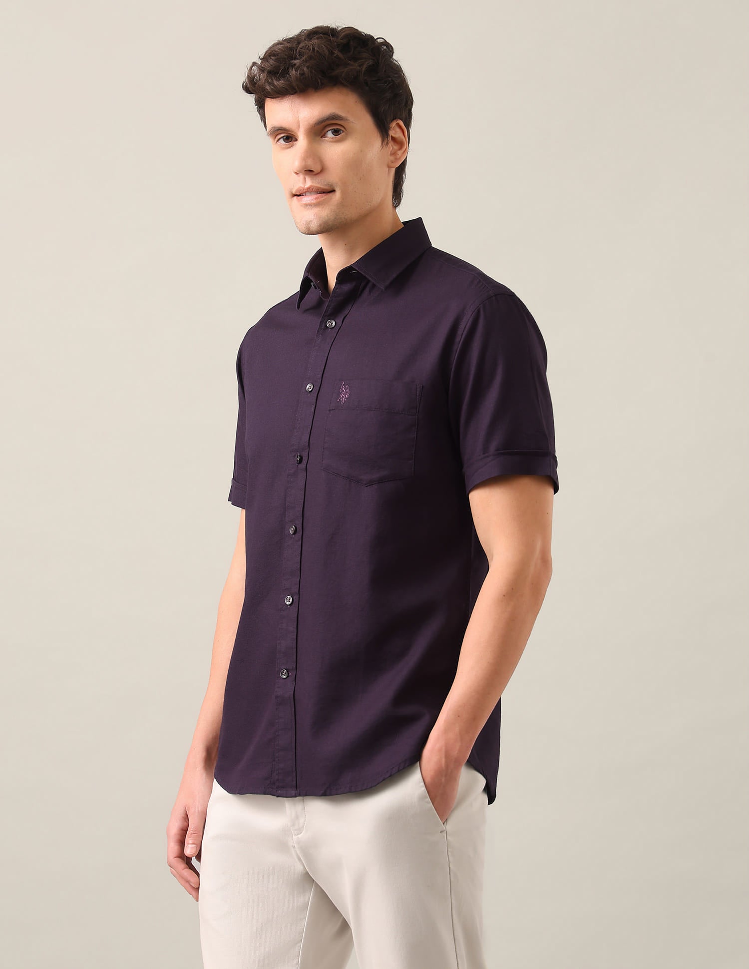 Solid Tailored Fit Shirt Purple - U.S. Polo Assn. India | Large