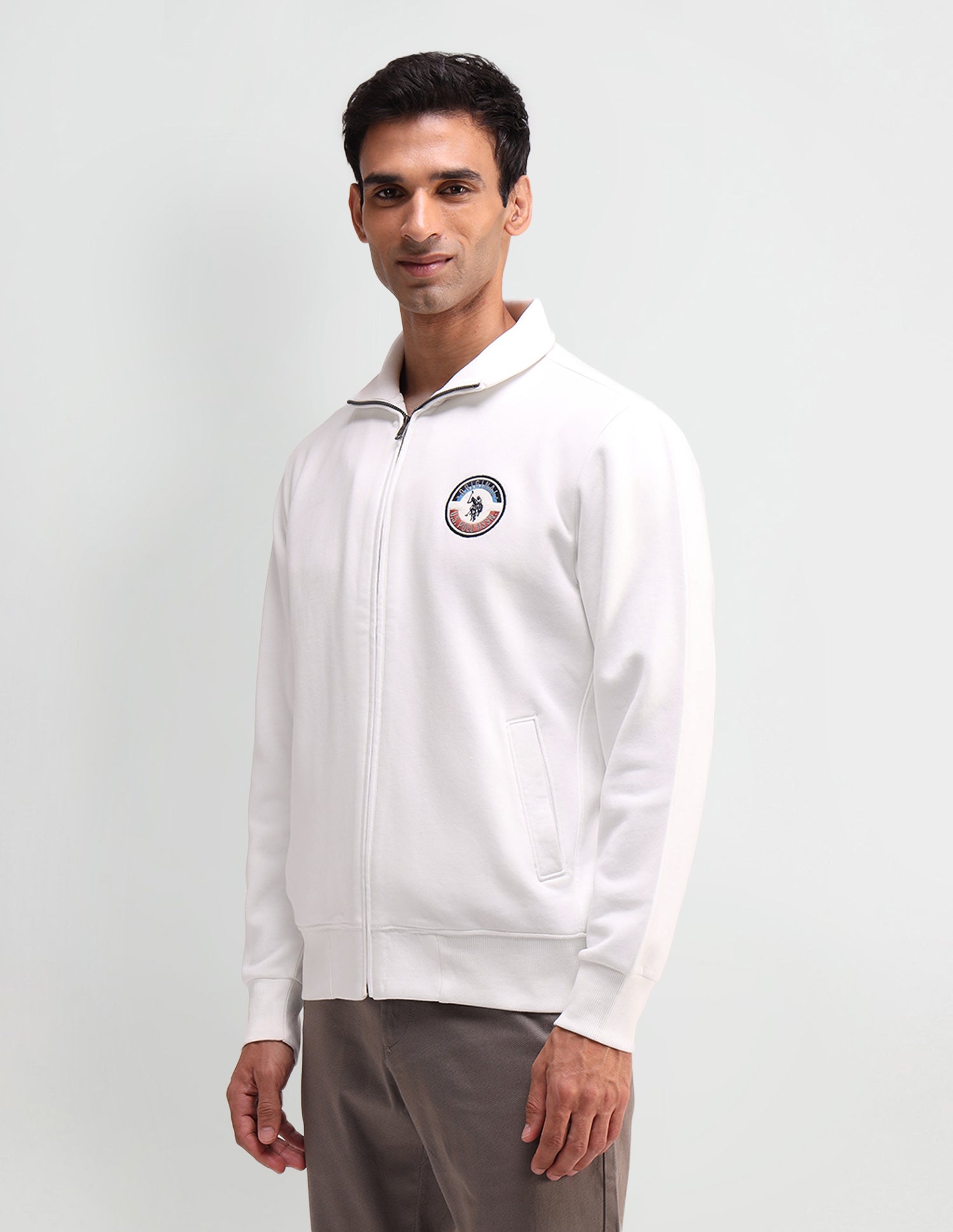 Solid High Neck Sweatshirt Ivory - U.S. Polo Assn. India | Large