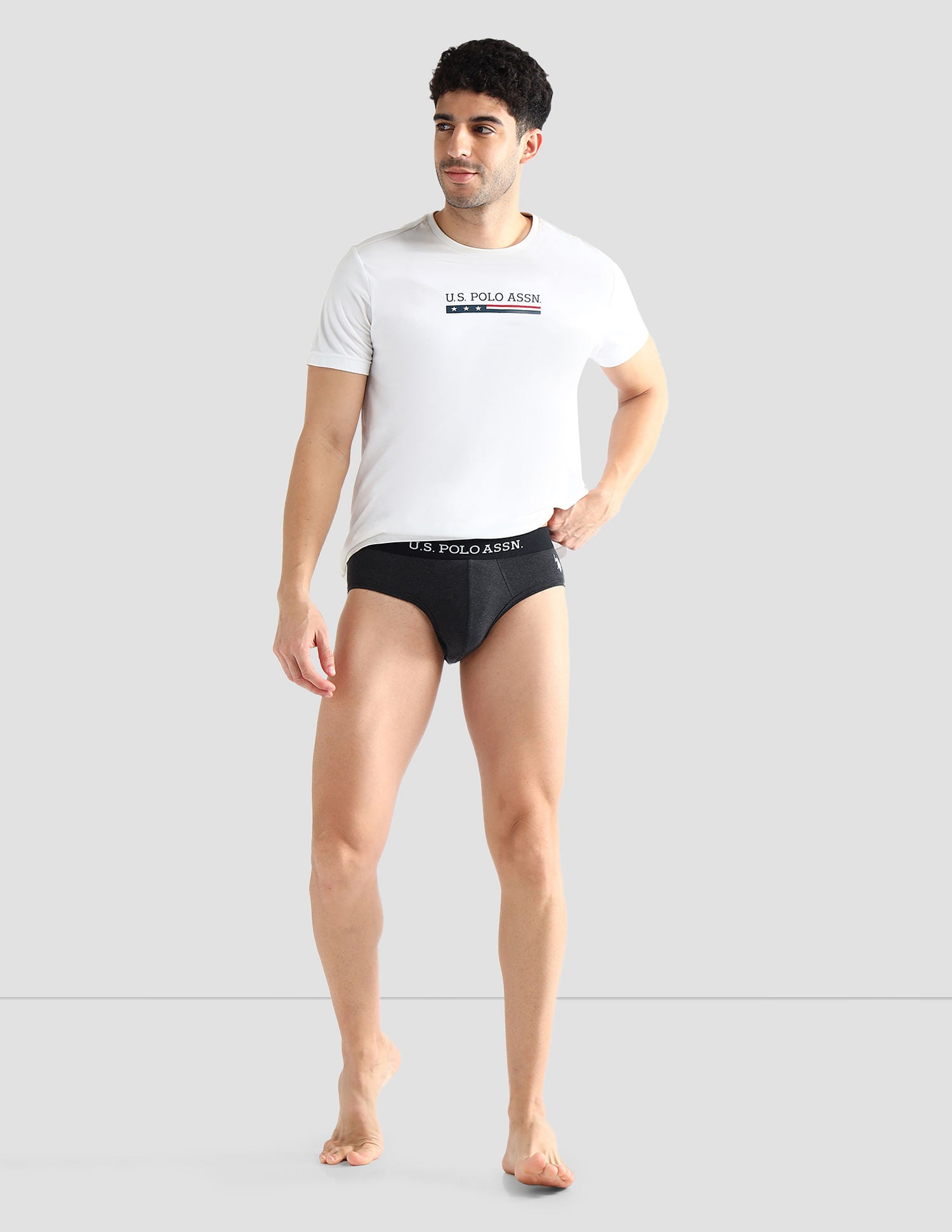 Elasticized Waist Solid OEB13 Briefs - Pack Of 3 Grey, Navyand Blue - U.S. POLO ASSN. | Large