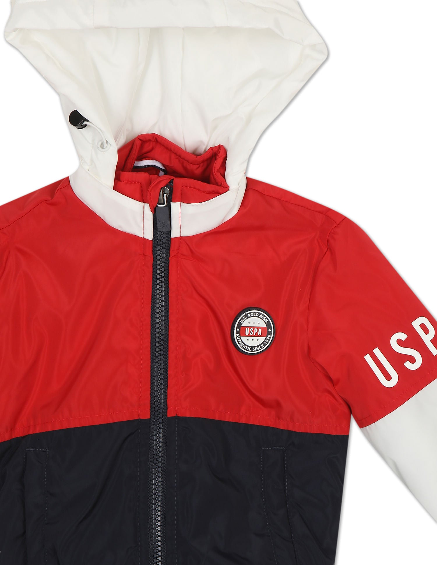 Red And Colour Block Hooded Jacket Red and Navy - U.S. Polo Assn. India | Large