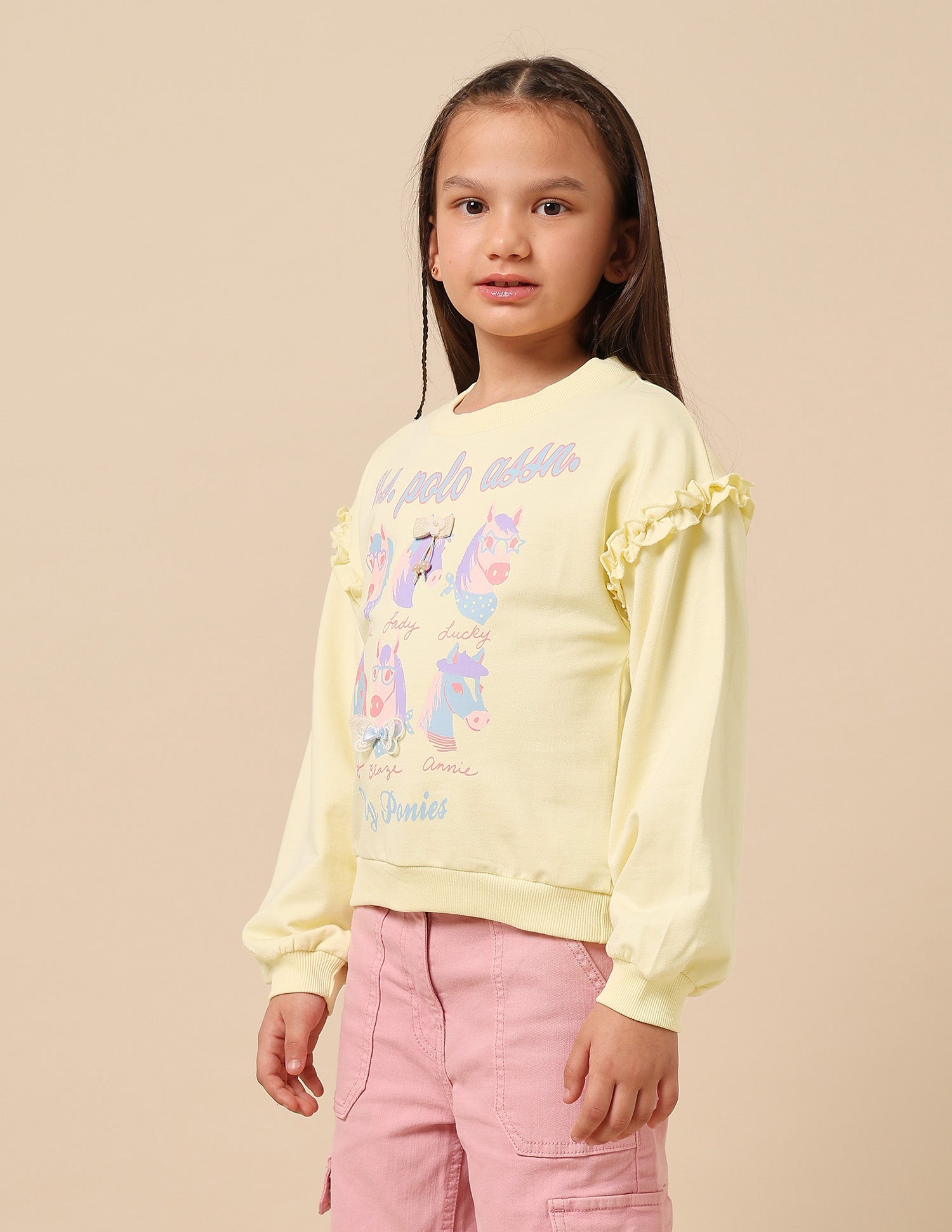 Girls Graphic Brand Printed Sweatshirt Light Yellow - U.S. POLO ASSN. | Large