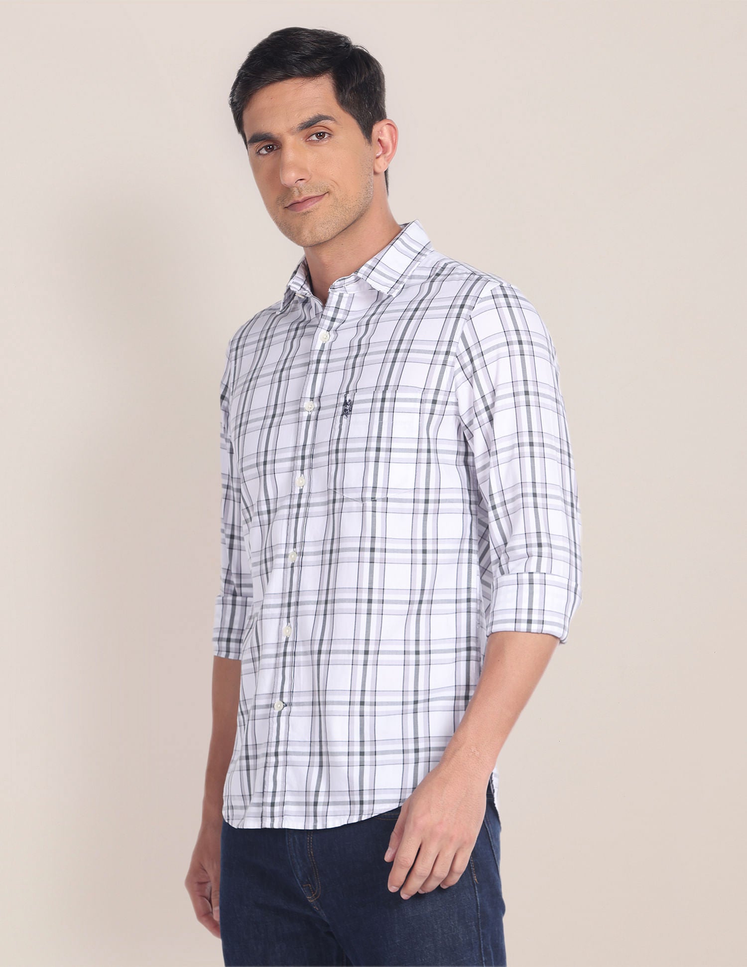 Tartan Twill Tailored Shirt Grey - U.S. Polo Assn. India | Large
