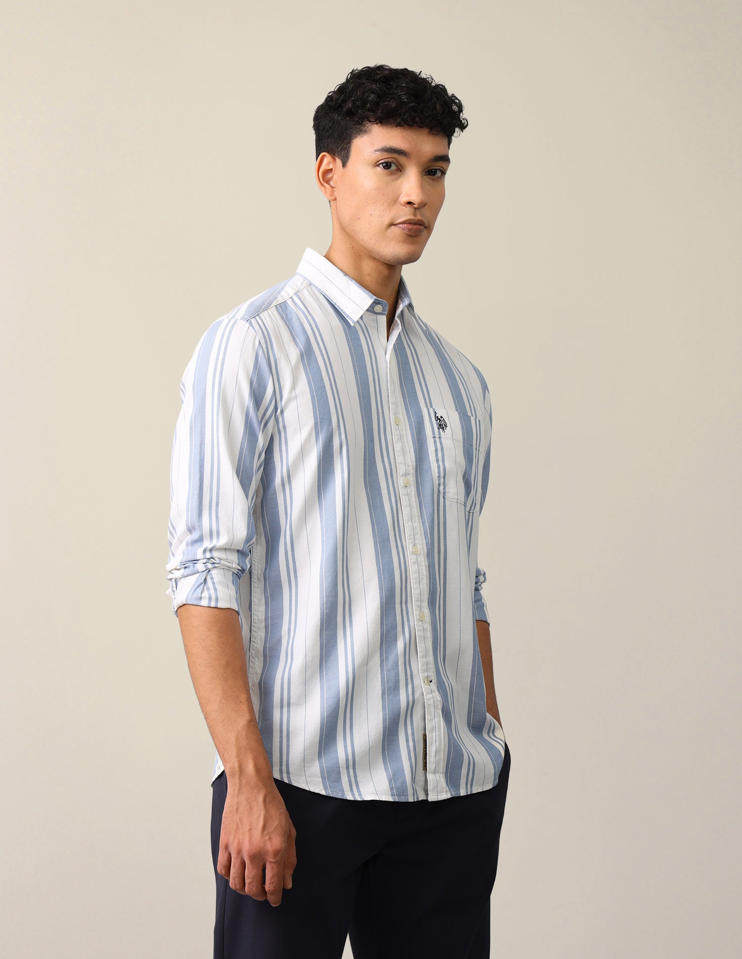 Vertical Striped Regular Fit Shirt Blue - U.S. Polo Assn. India | Large