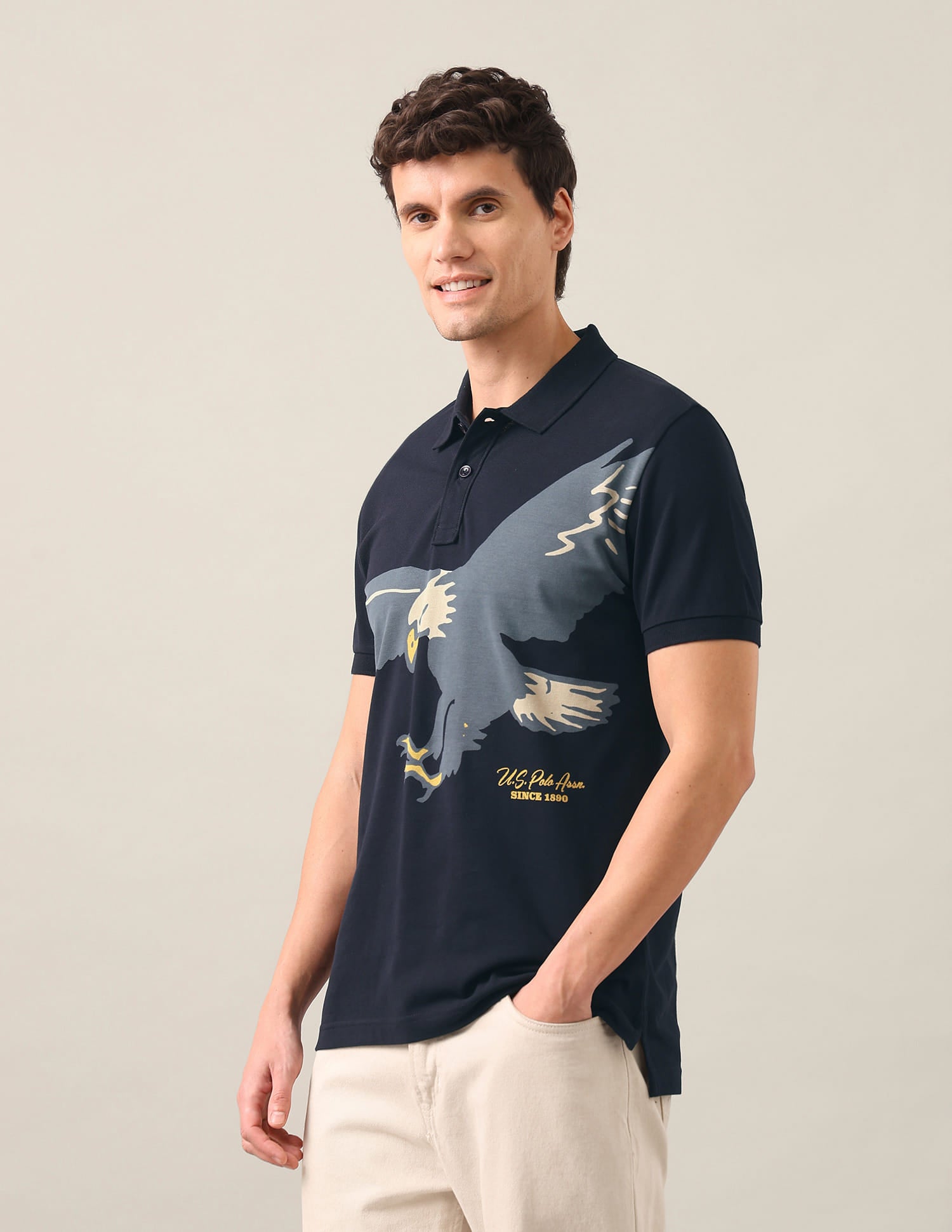 Graphic Printed Slim Fit Polo Shirt Blue - U.S. Polo Assn. India | Large