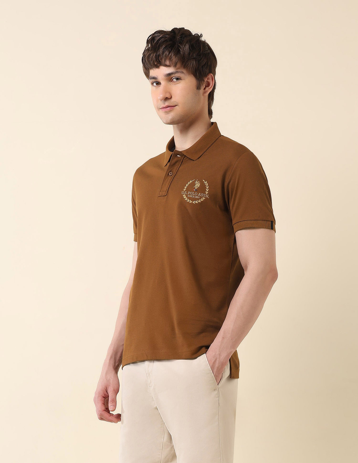 Pure Cotton Slim Fit Classic Polo Shirt Brown - U.S. Polo Assn. India | Large