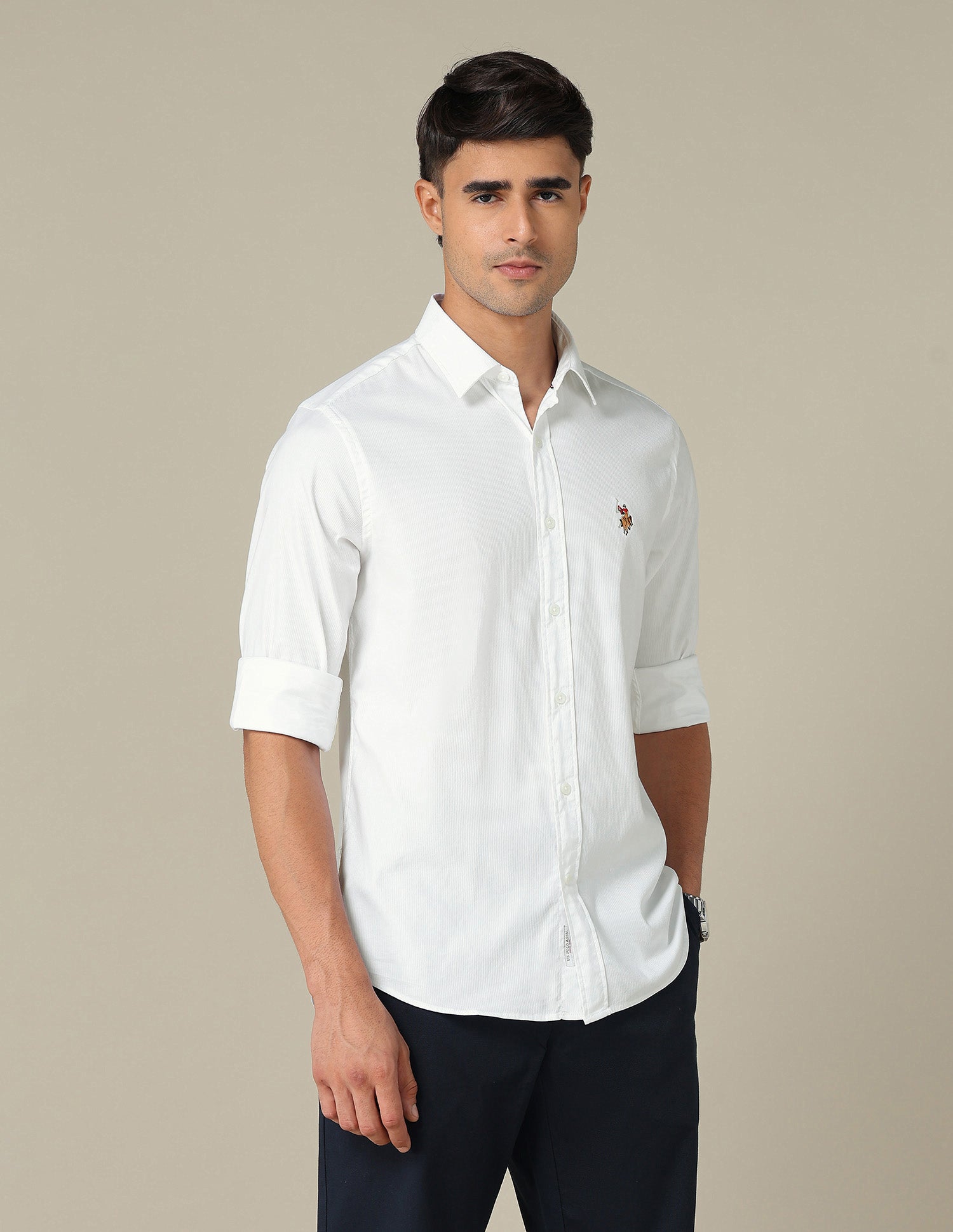 Tailored Fit Textured Shirt White - U.S. POLO ASSN. | Large