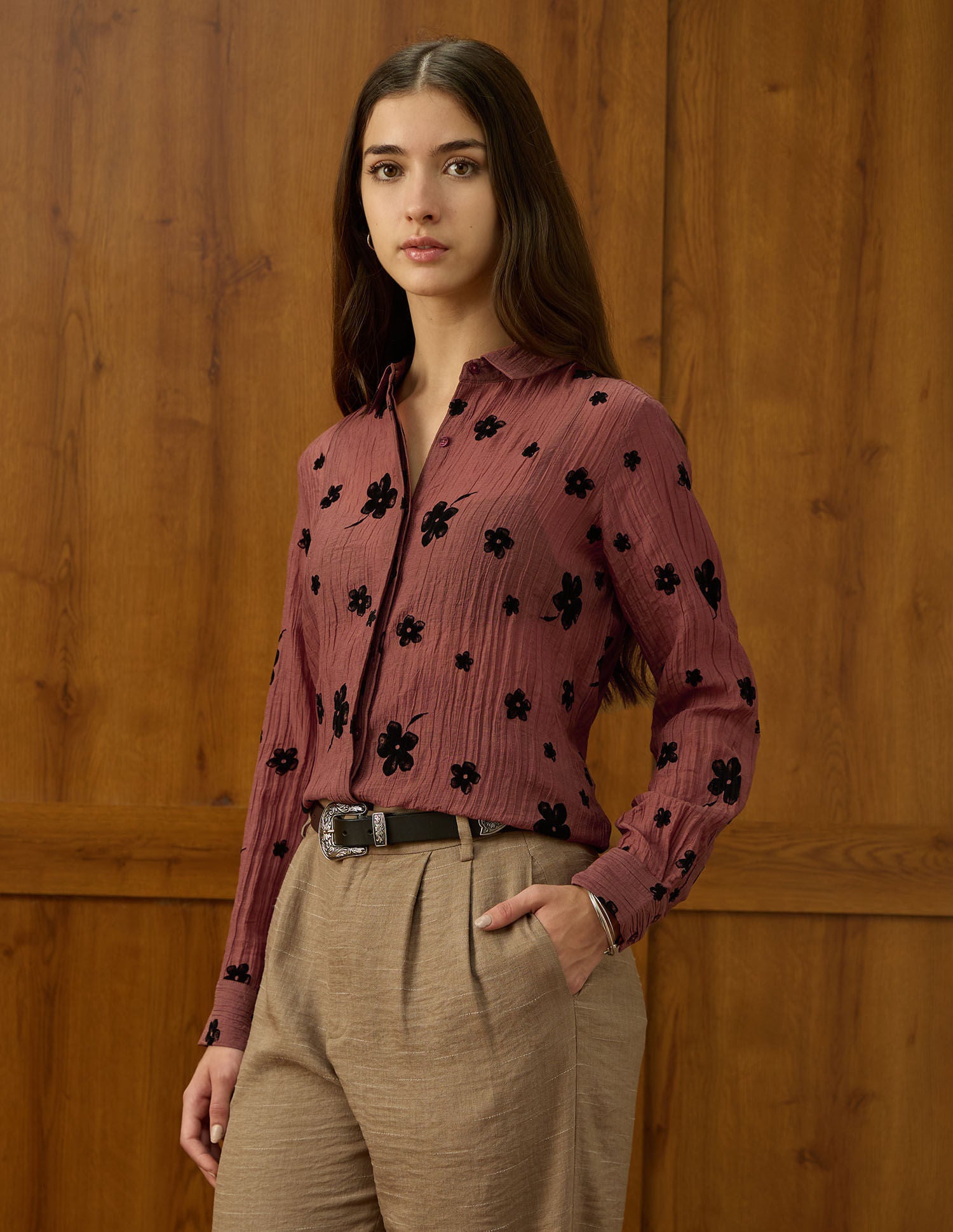 Floral Flock Regular Fit Shirt Bronze - U.S. POLO ASSN. | Large