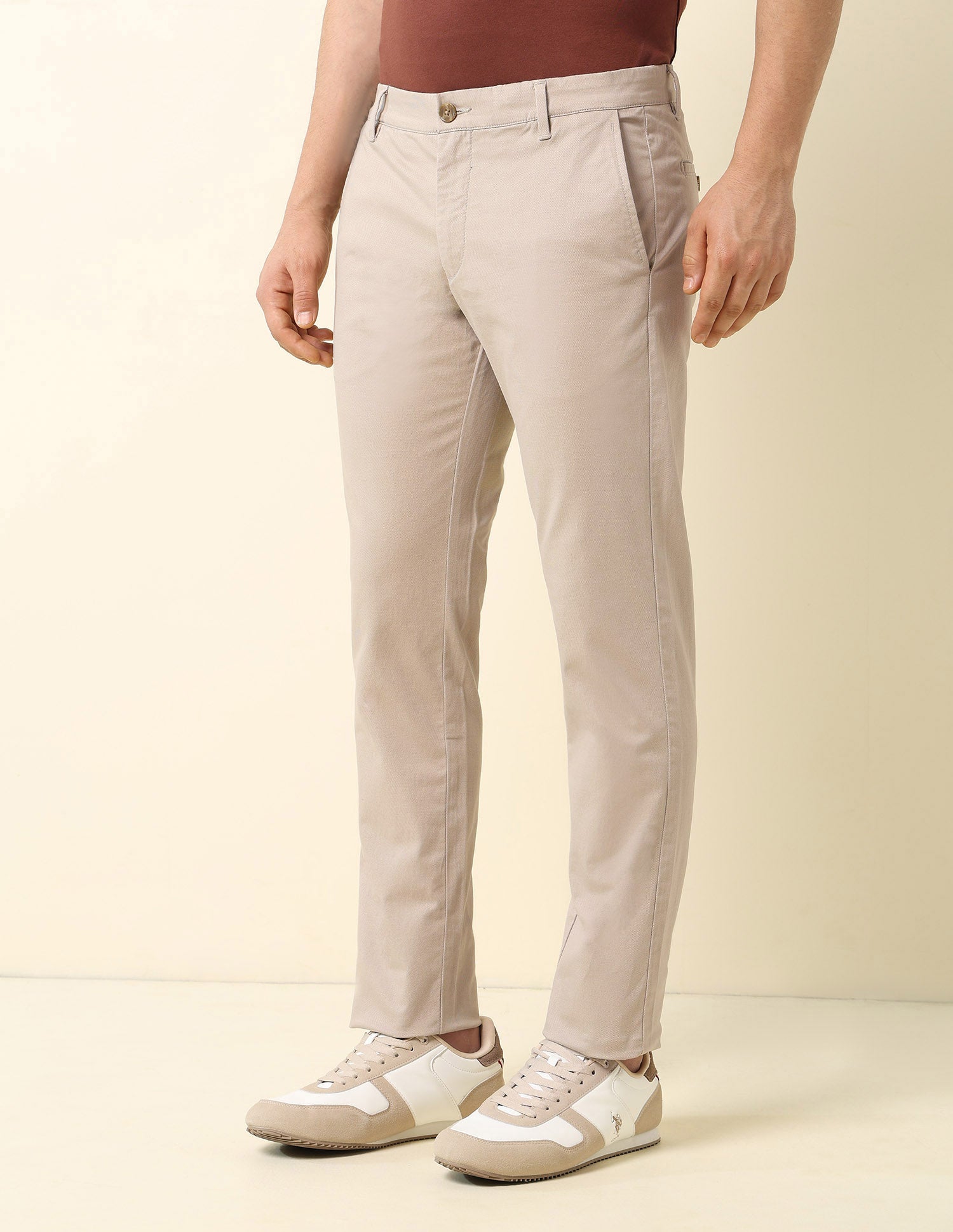 Denver Slim Fit Satin Print Trousers Beige - U.S. Polo Assn. India | Large