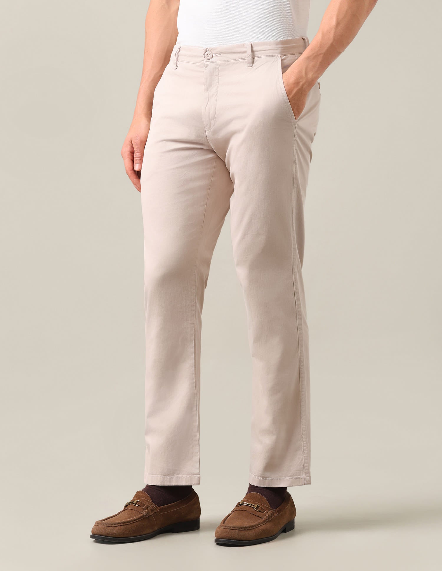 Riley Straight Fit Twill Trousers Beige - U.S. Polo Assn. India | Large