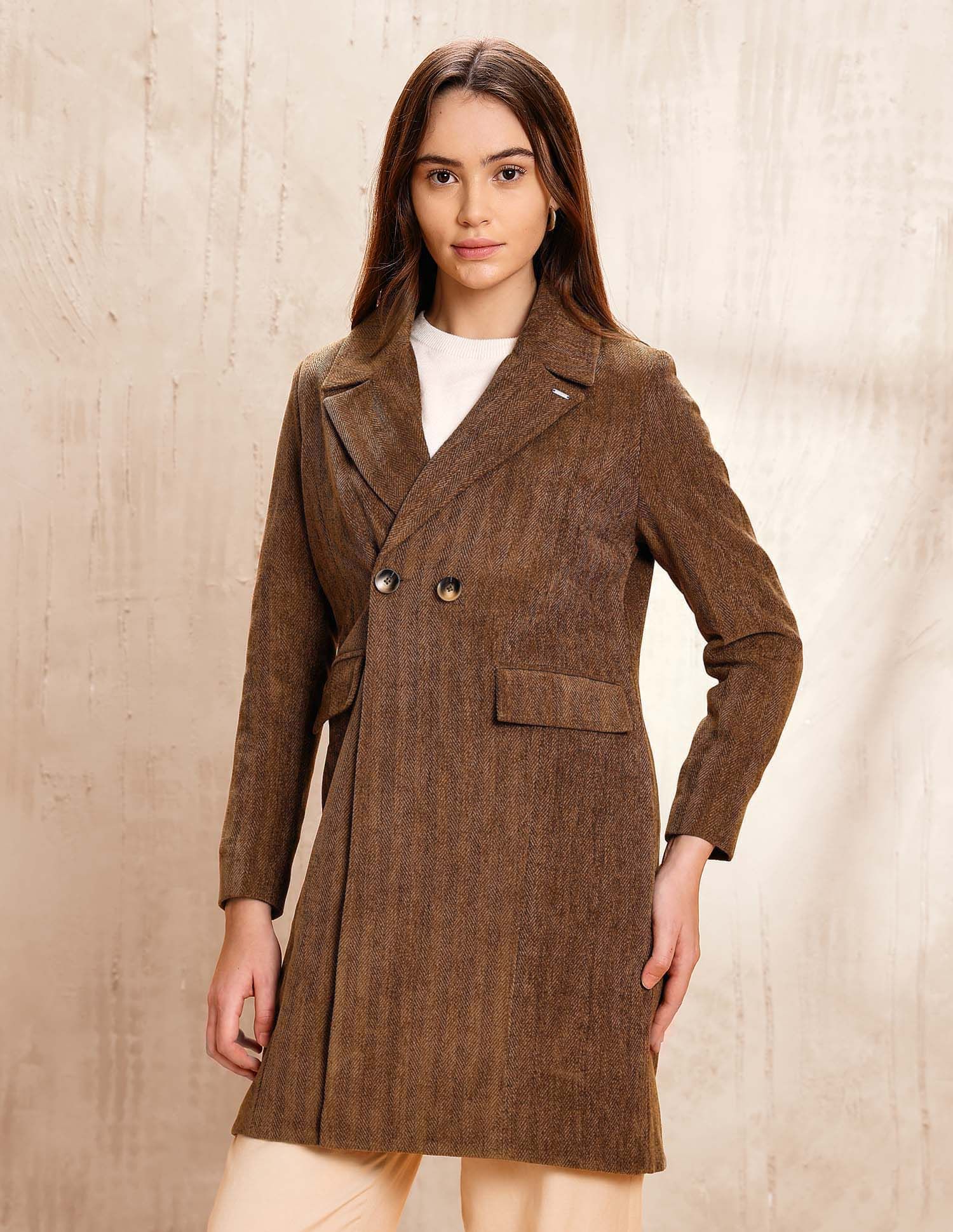 Double Breasted Notch Lapel Coat Brown - U.S. POLO ASSN. | Large