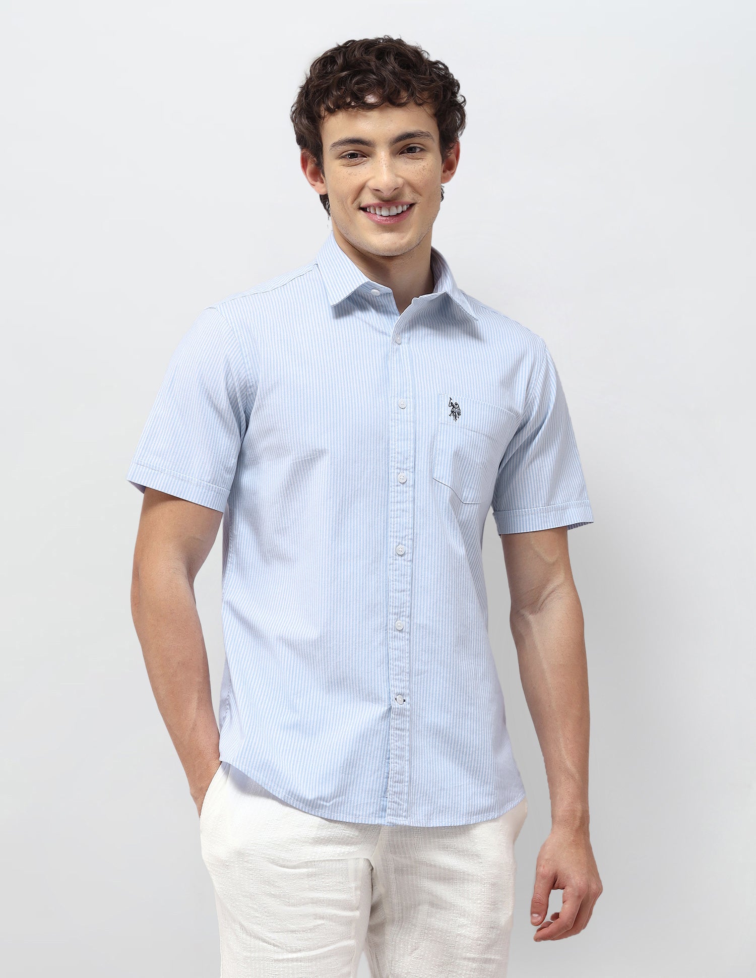 Vertical Striped Regular Fit Shirt Light Blue - U.S. Polo Assn. India | Large