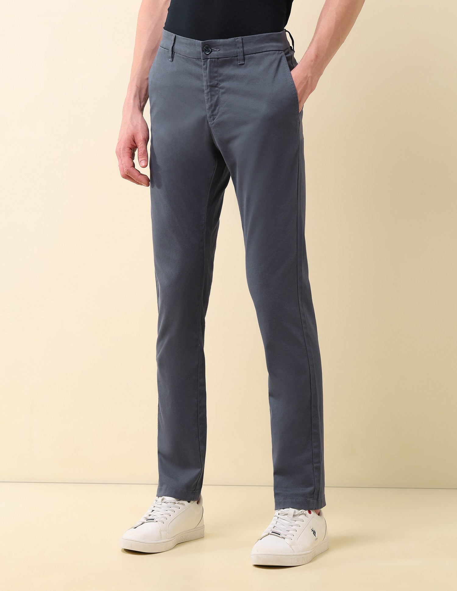 Denver Slim Fit Twill Trousers Blue - U.S. Polo Assn. India | Large