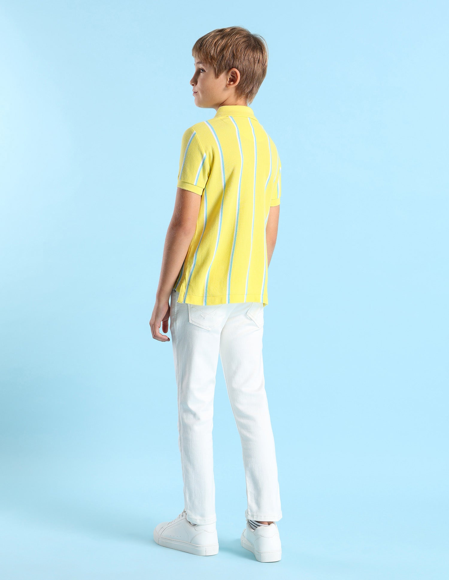 Boys Vertical Striped Regular Fit Polo Shirt Light Yellow - U.S. POLO ASSN. | Large
