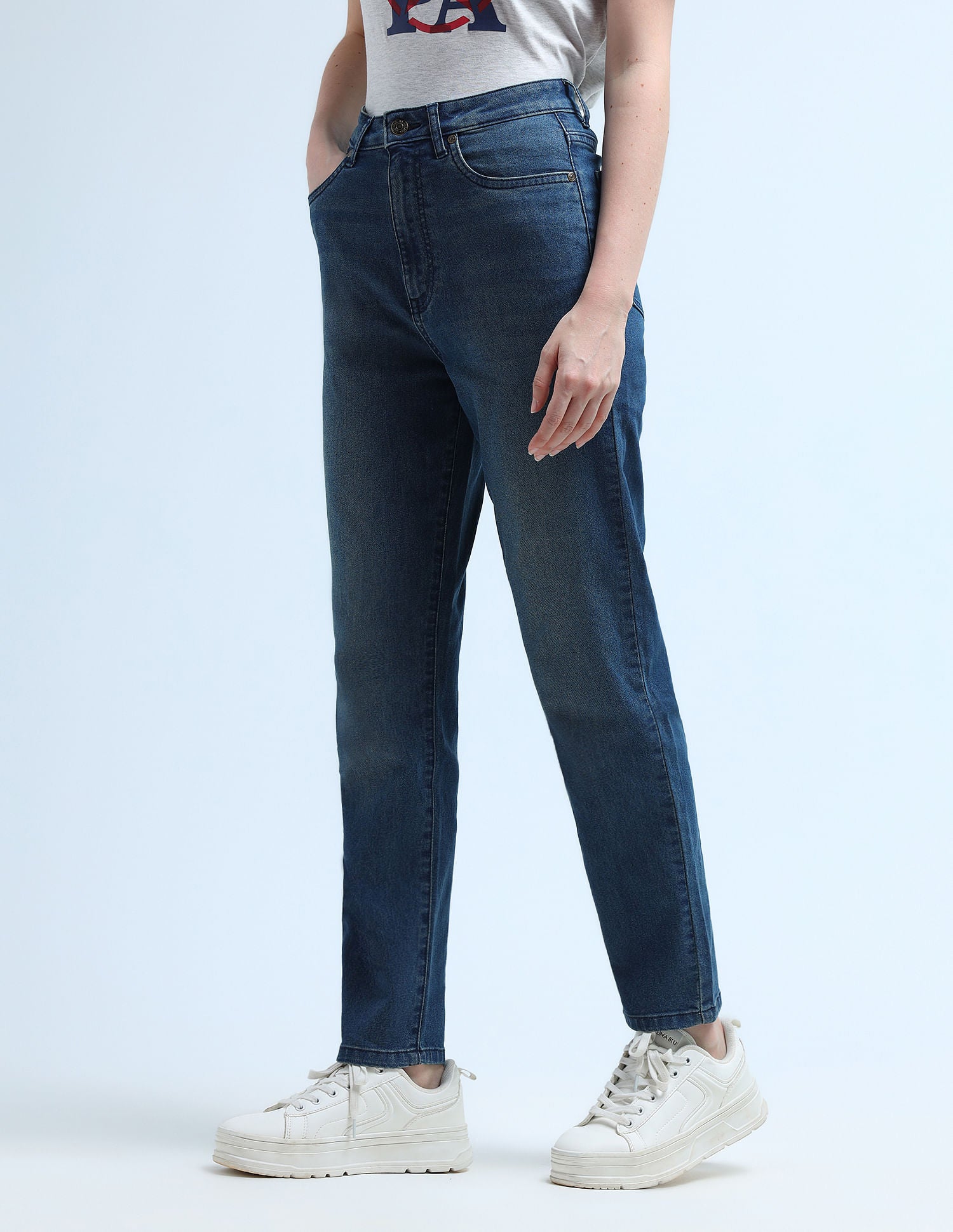 High Rise Mom Fit Jeans Blue - U.S. POLO ASSN. | Large