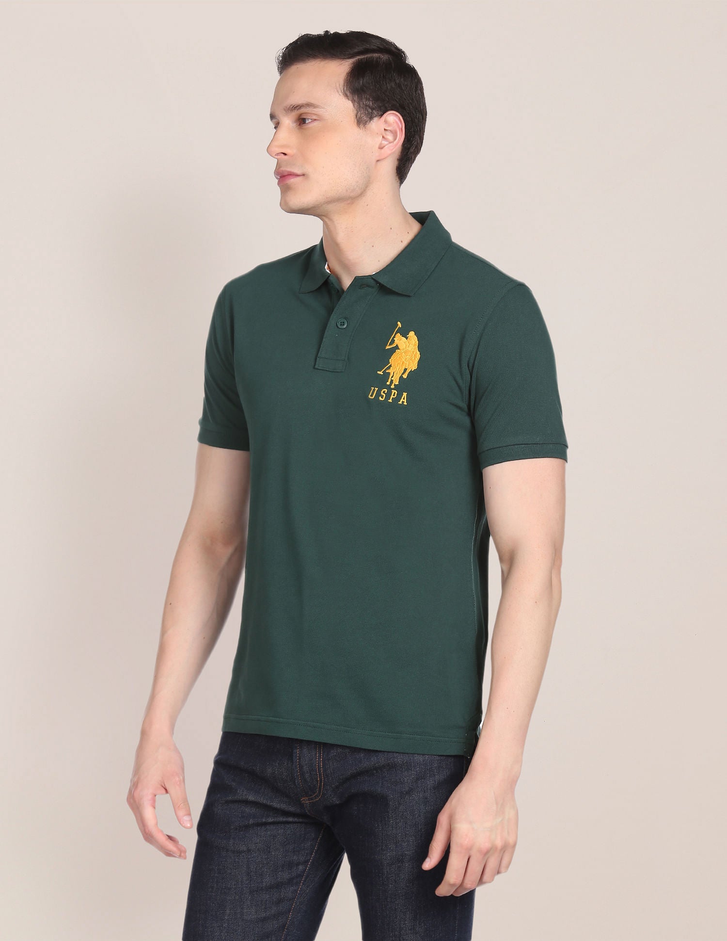 Compact Cotton Logo Polo Shirt Dark Green - U.S. POLO ASSN. | Large