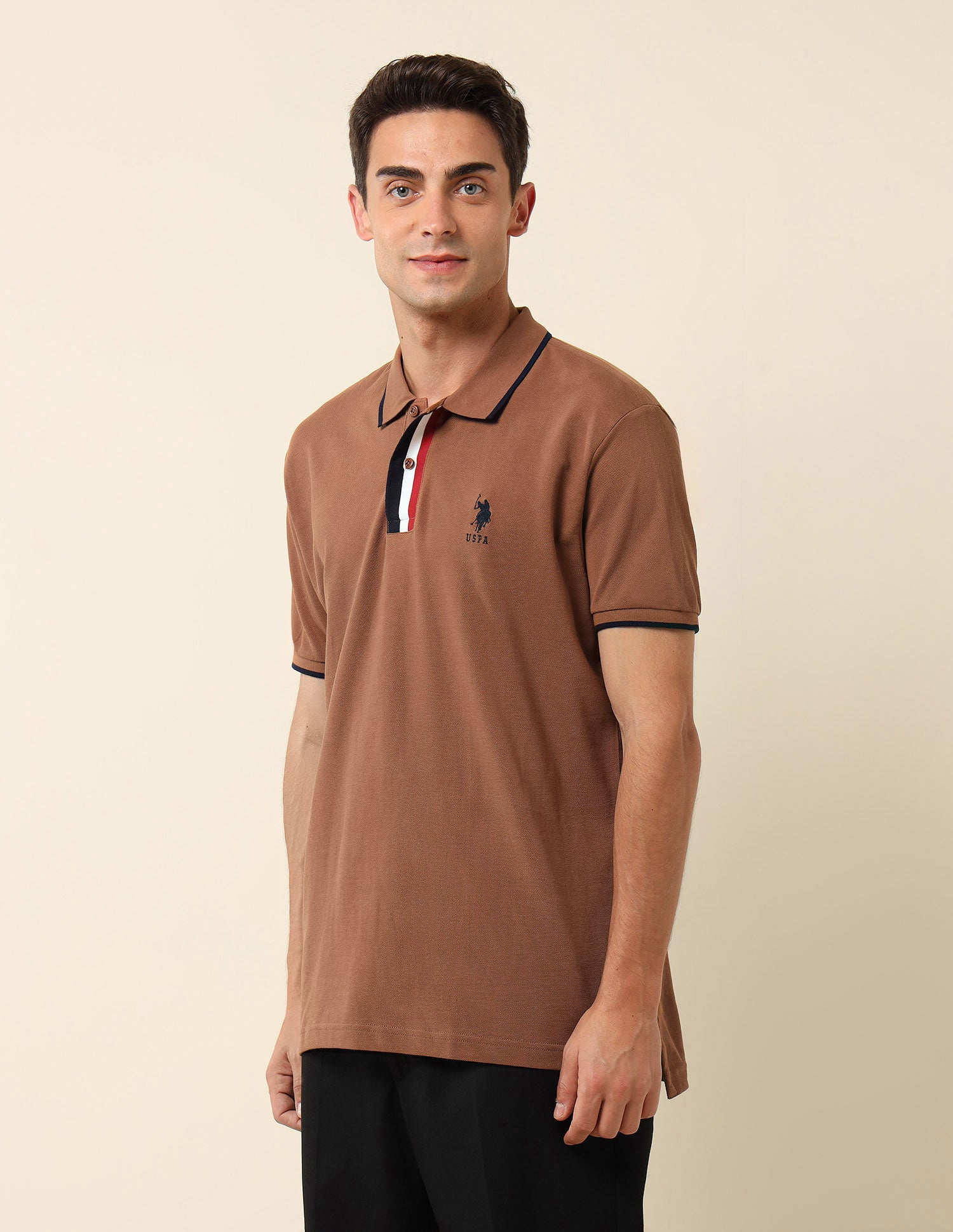 Pure Cotton Slim Fit Polo Shirt Light Brown - U.S. Polo Assn. India | Large