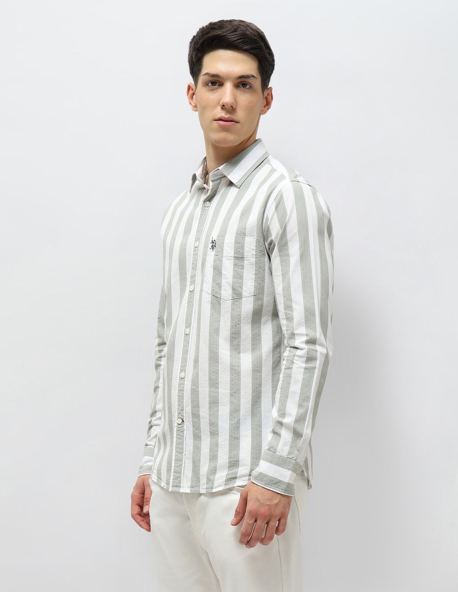 Vertical Striped Seersucker Shirt Light Green - U.S. Polo Assn. India | Large