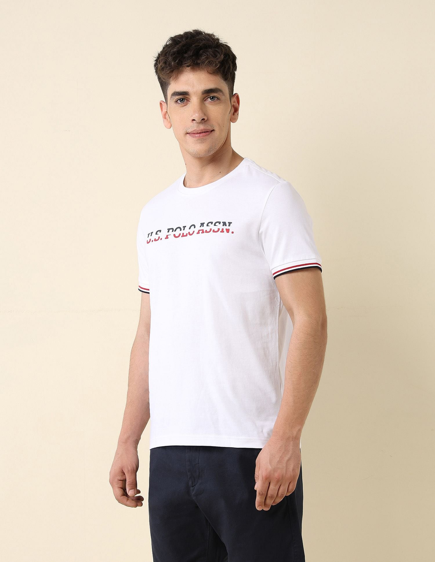 Brand Printed Slim Fit T-Shirt White - U.S. POLO ASSN. | Large