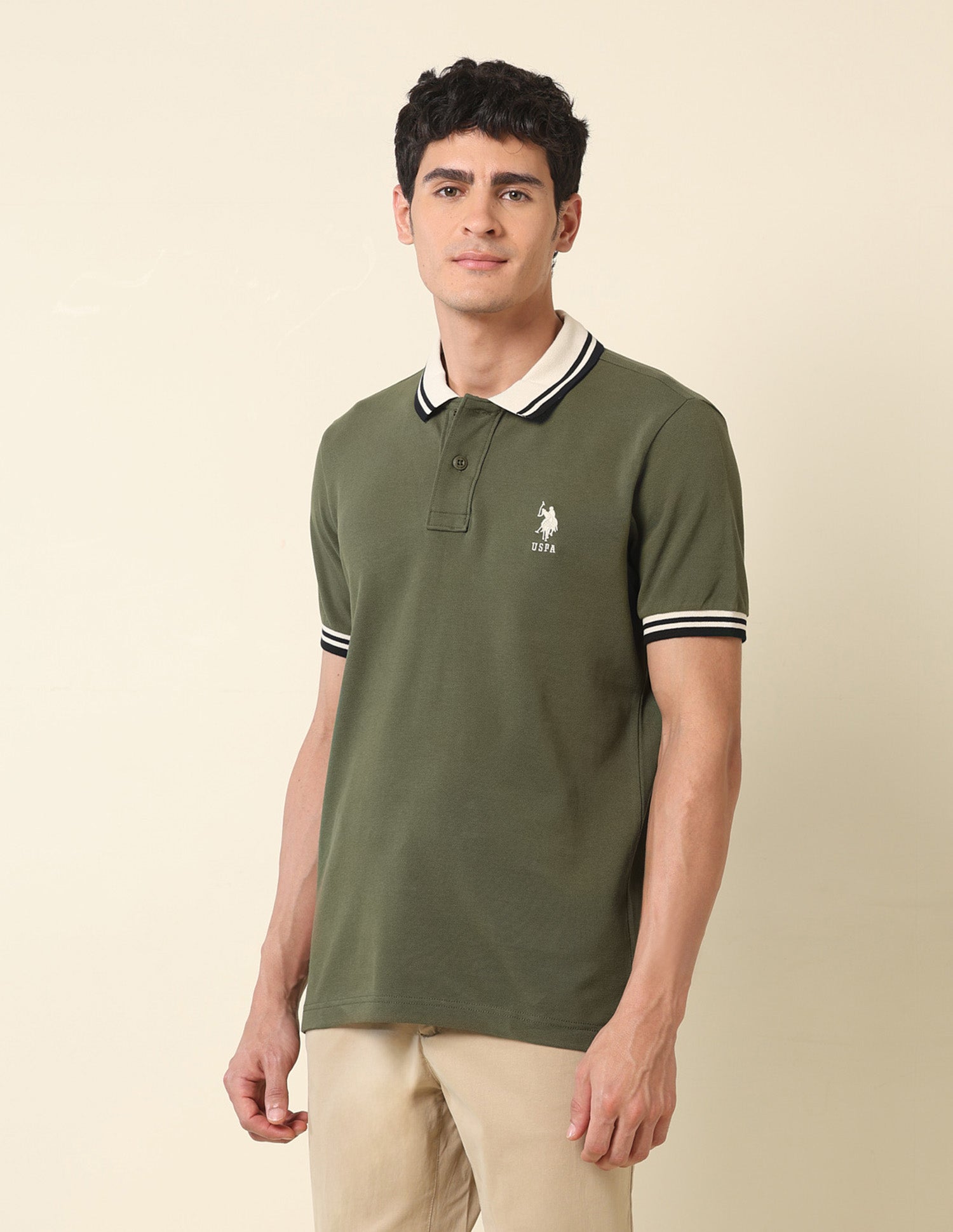 Pure Cotton Slim Fit Classic Polo Shirt Olive - U.S. Polo Assn. India | Large